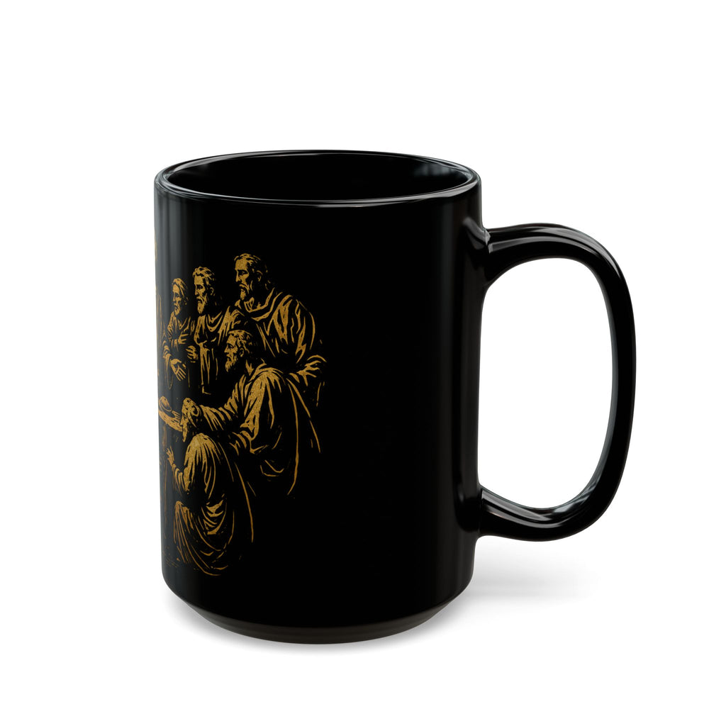 The Last Supper Black Ceramic Mug — Gold Religious Coffee Cup (11oz/15oz)