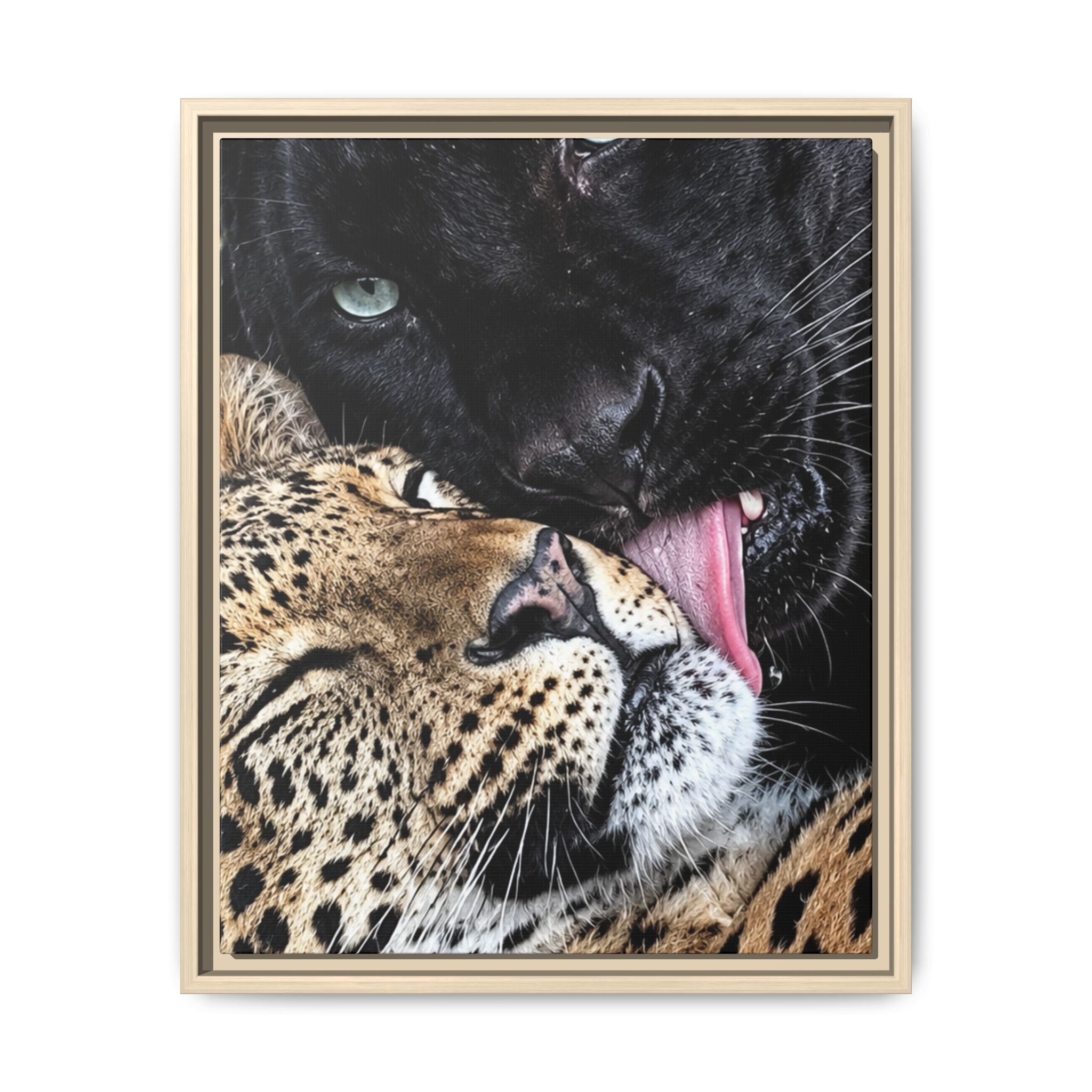 Big Cat Portrait Matte Canvas Framed — 'Perfect' Love-Themed Multi-Color Wall Art