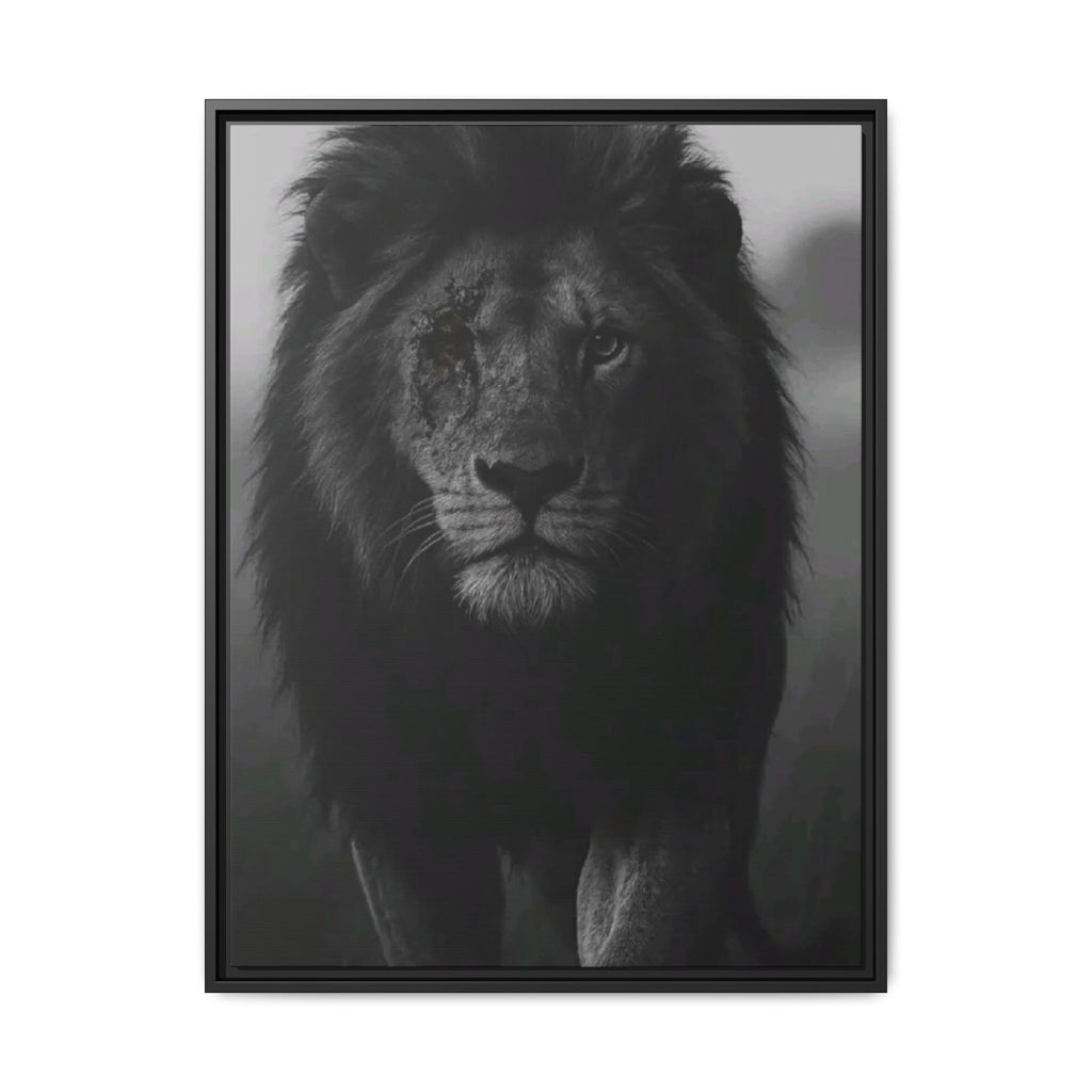 Framed Matte Canvas Lion Wall Art – Black & White Majestic Lion Print