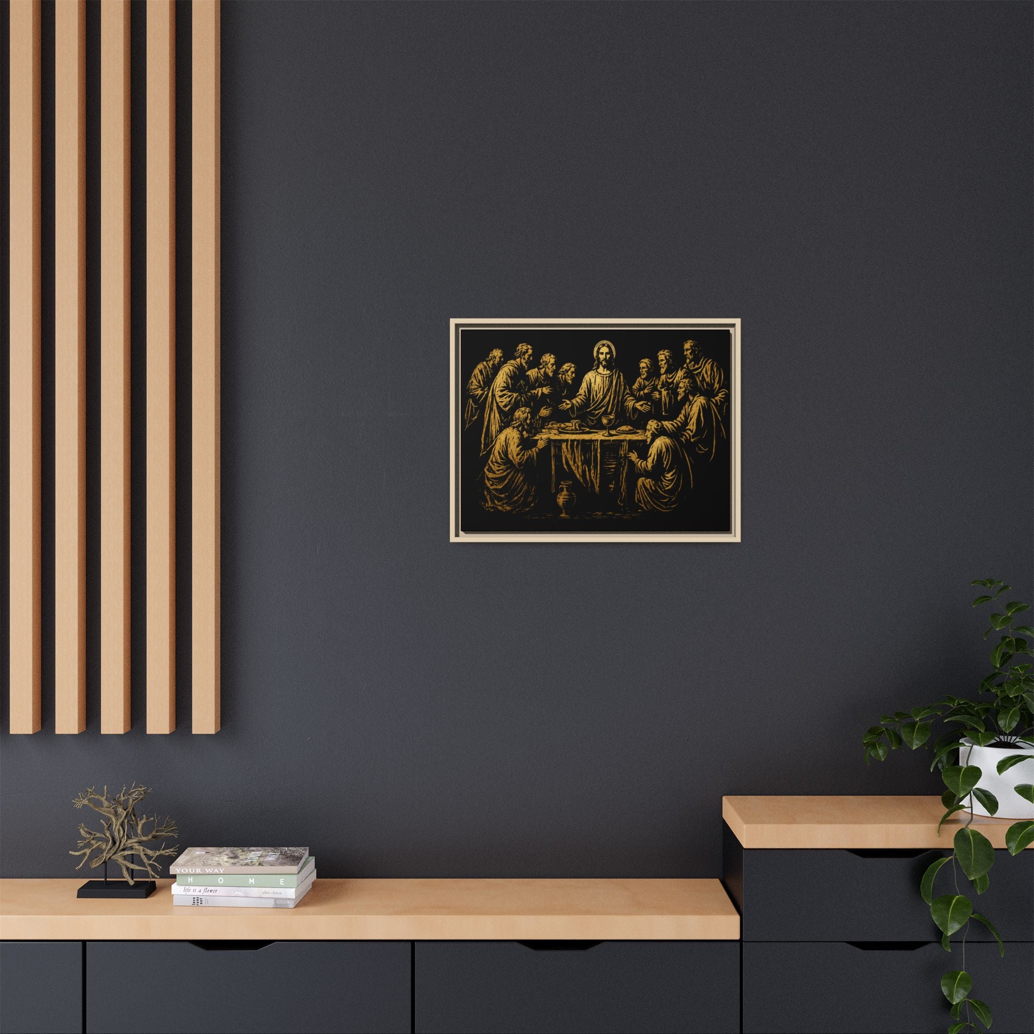 Framed Matte Canvas - The Last Supper Gold Illustration