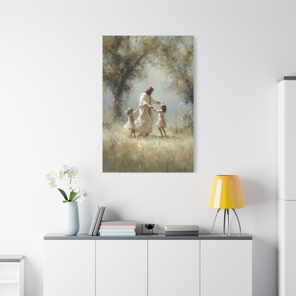 Jesus Dancing with Children Matte Canvas Wall Art — Religious Christian Home Decor