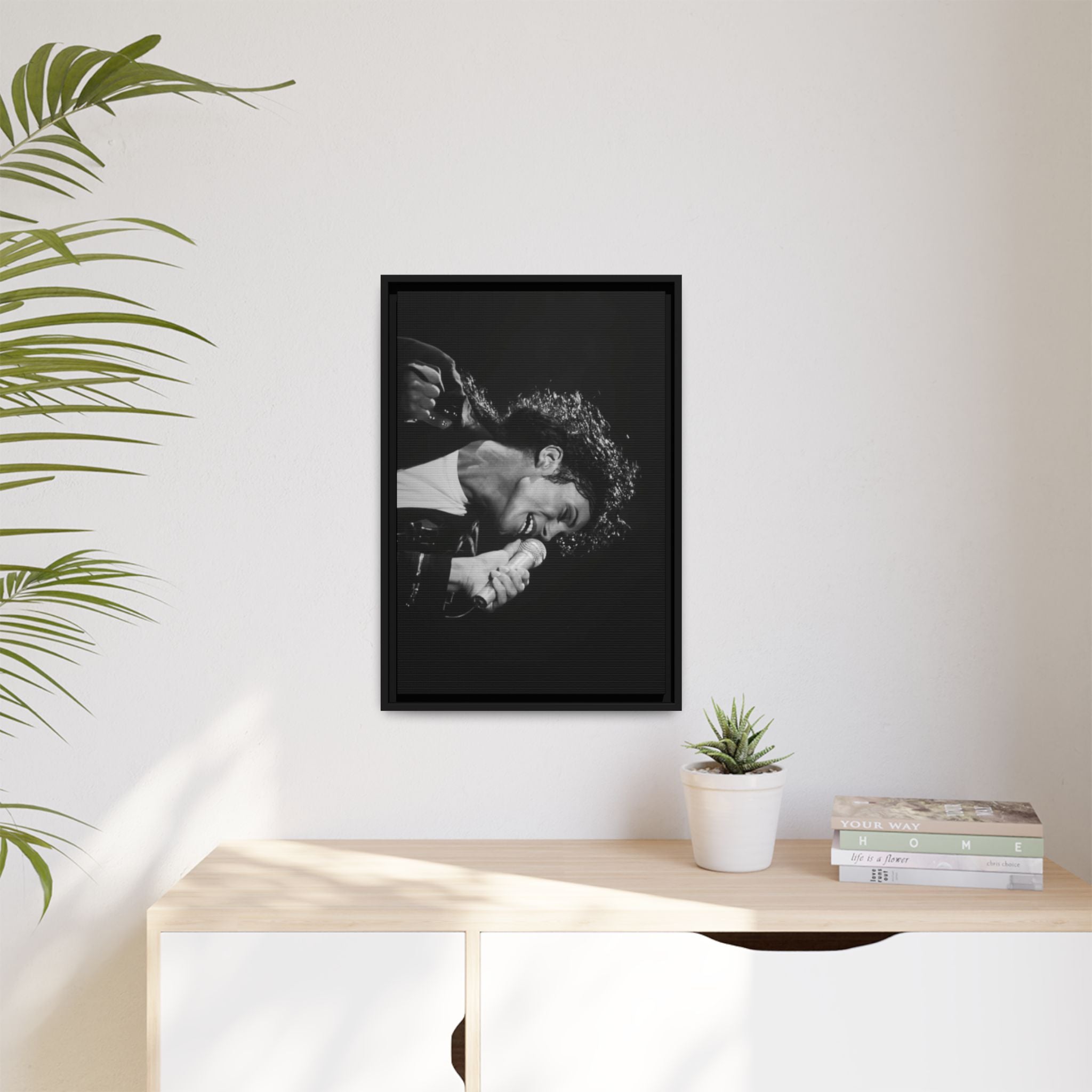 Black & White Rock Singer Matte Canvas Print (Framed)