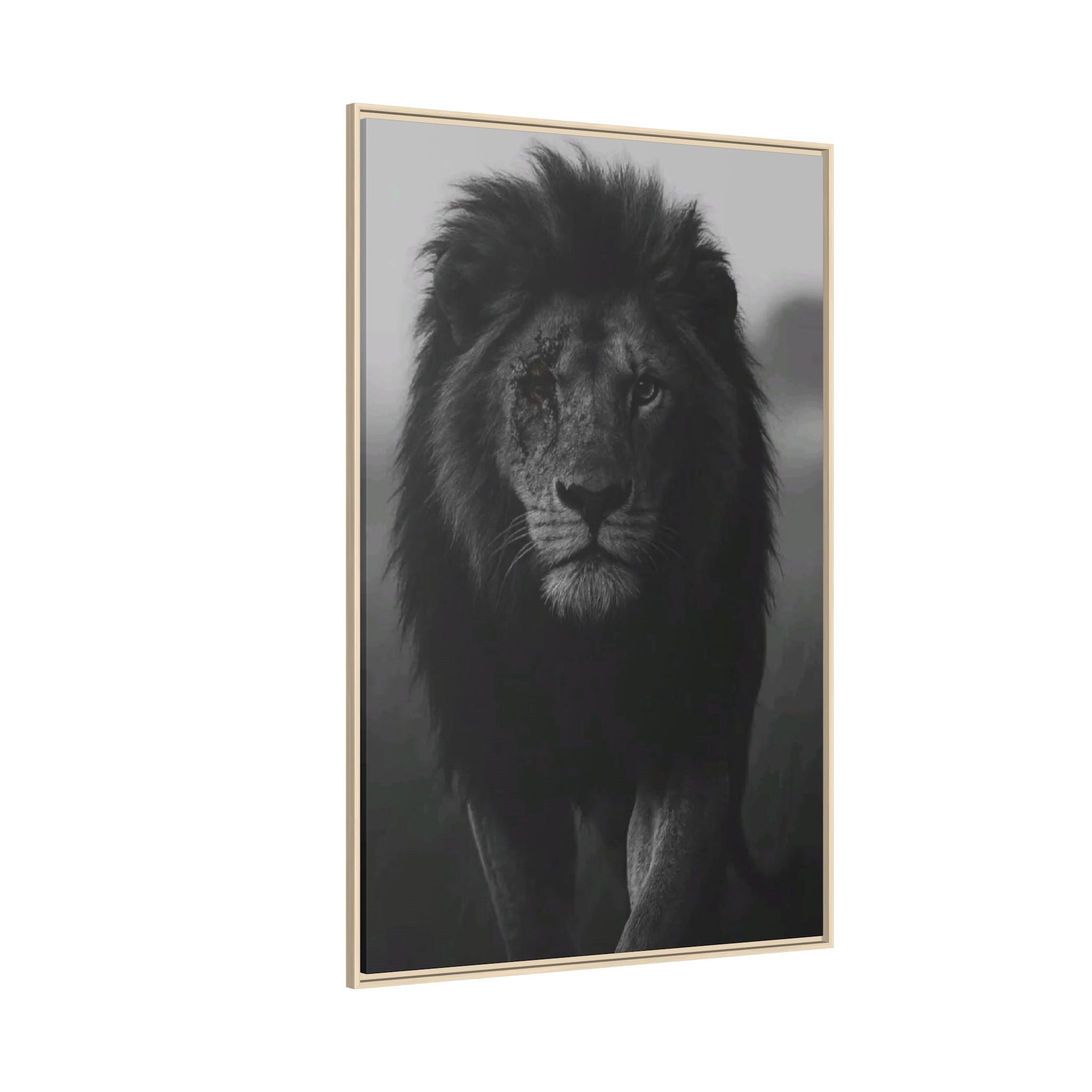 Framed Matte Canvas Lion Wall Art – Black & White Majestic Lion Print