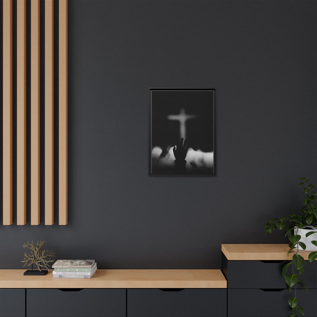 Framed Matte Canvas - Worship Silhouette Cross Wall Art