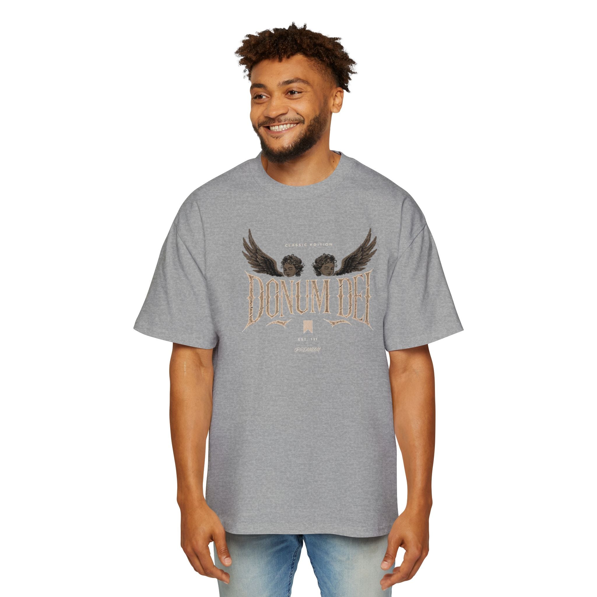 Donum Dei Graphic Tee — Angel Wings Men's Oversized T-Shirt