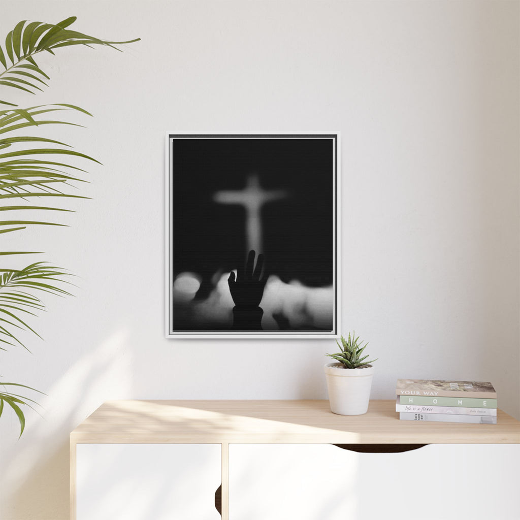 Framed Matte Canvas - Worship Silhouette Cross Wall Art