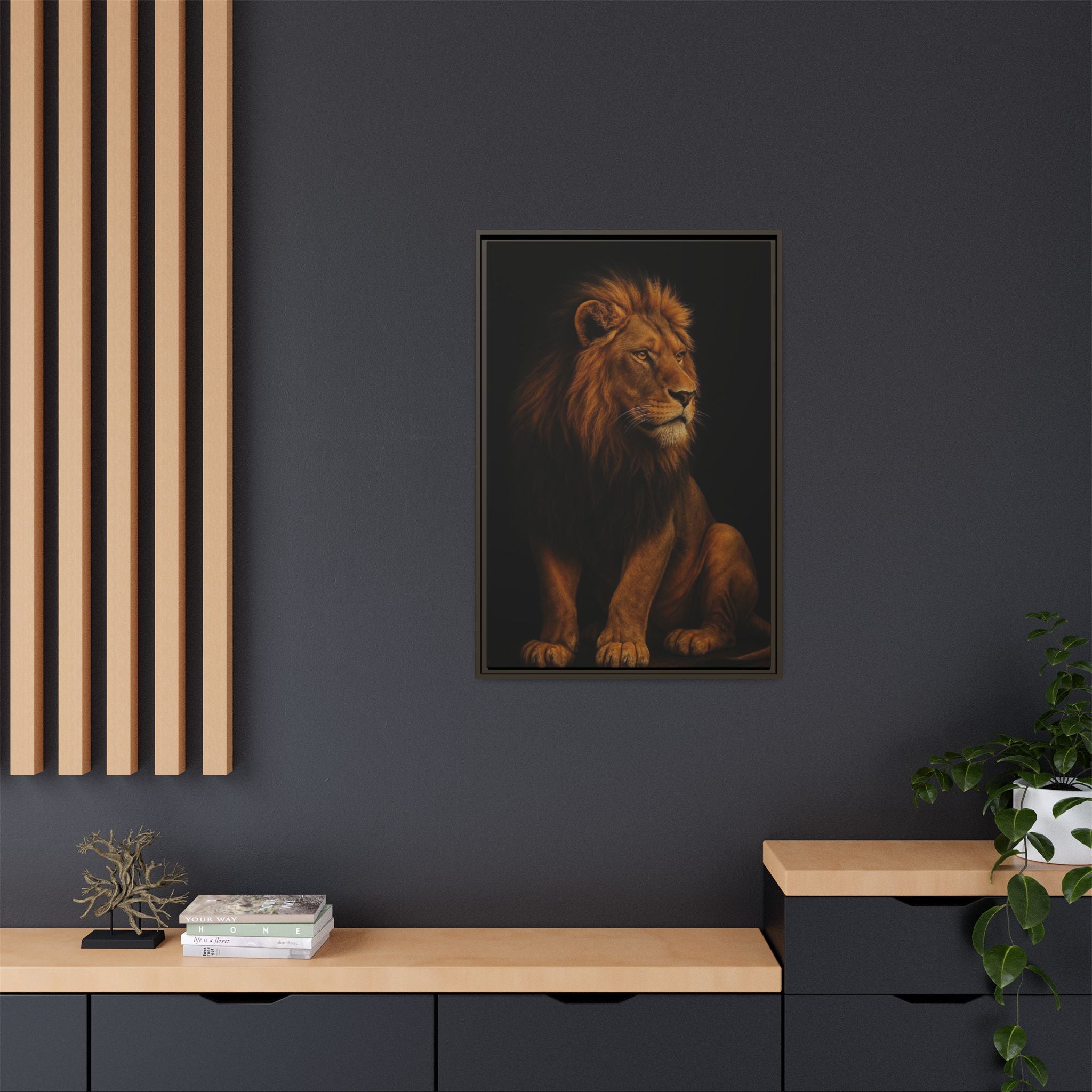 Majestic Lion Framed Canvas Wall Art — Matte Multi-Color