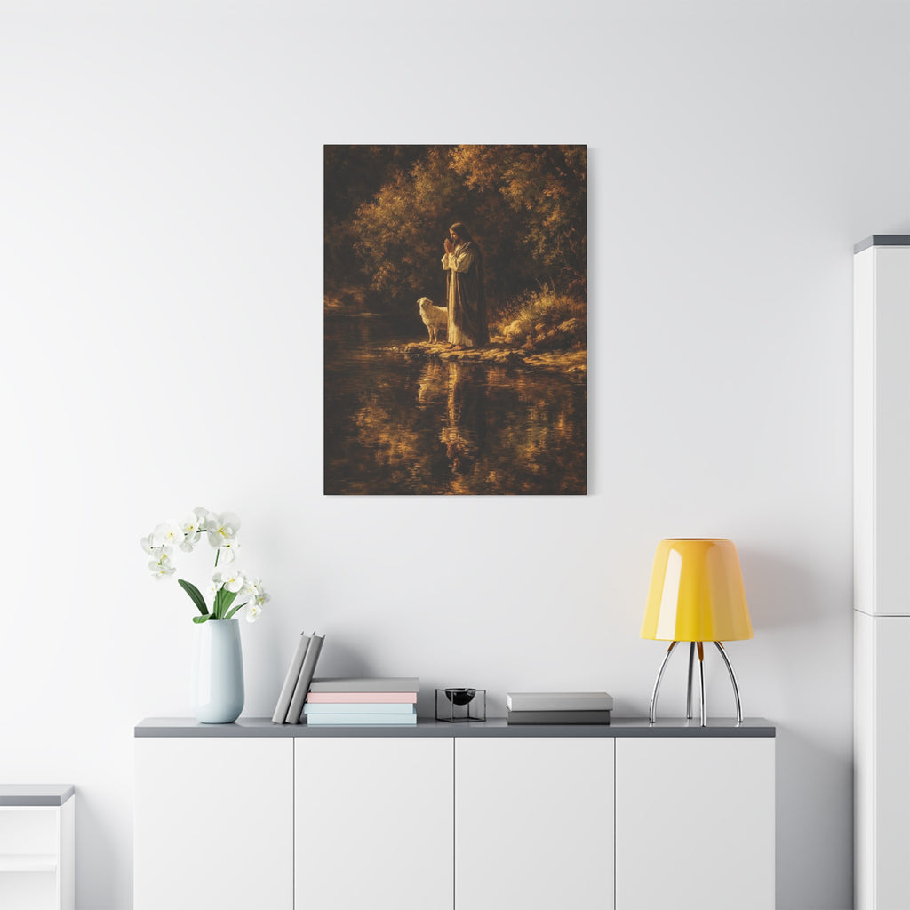 Jesus with Lamb Matte Canvas Wall Art – Peaceful Christian Religious Decor
