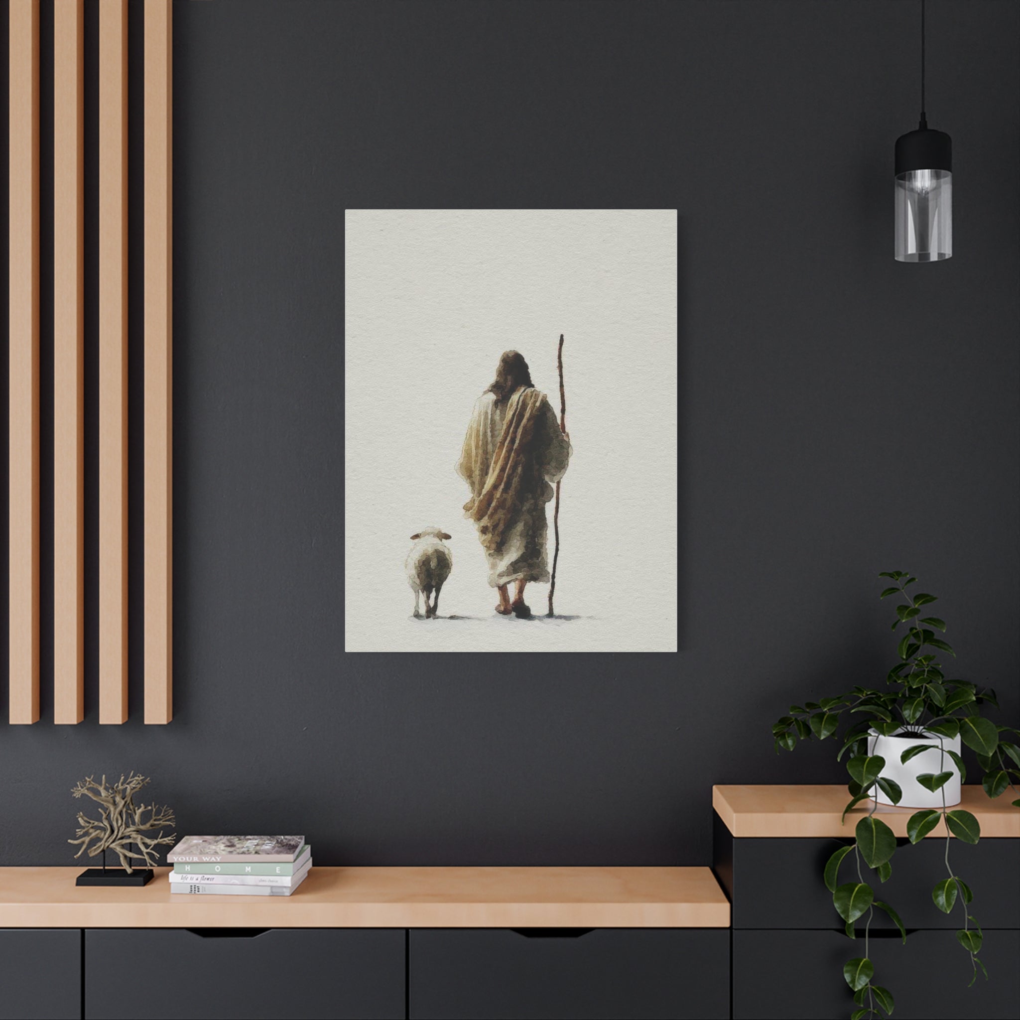 Christian Shepherd Canvas Print – Jesus With Lamb Matte Stretched Wall Art