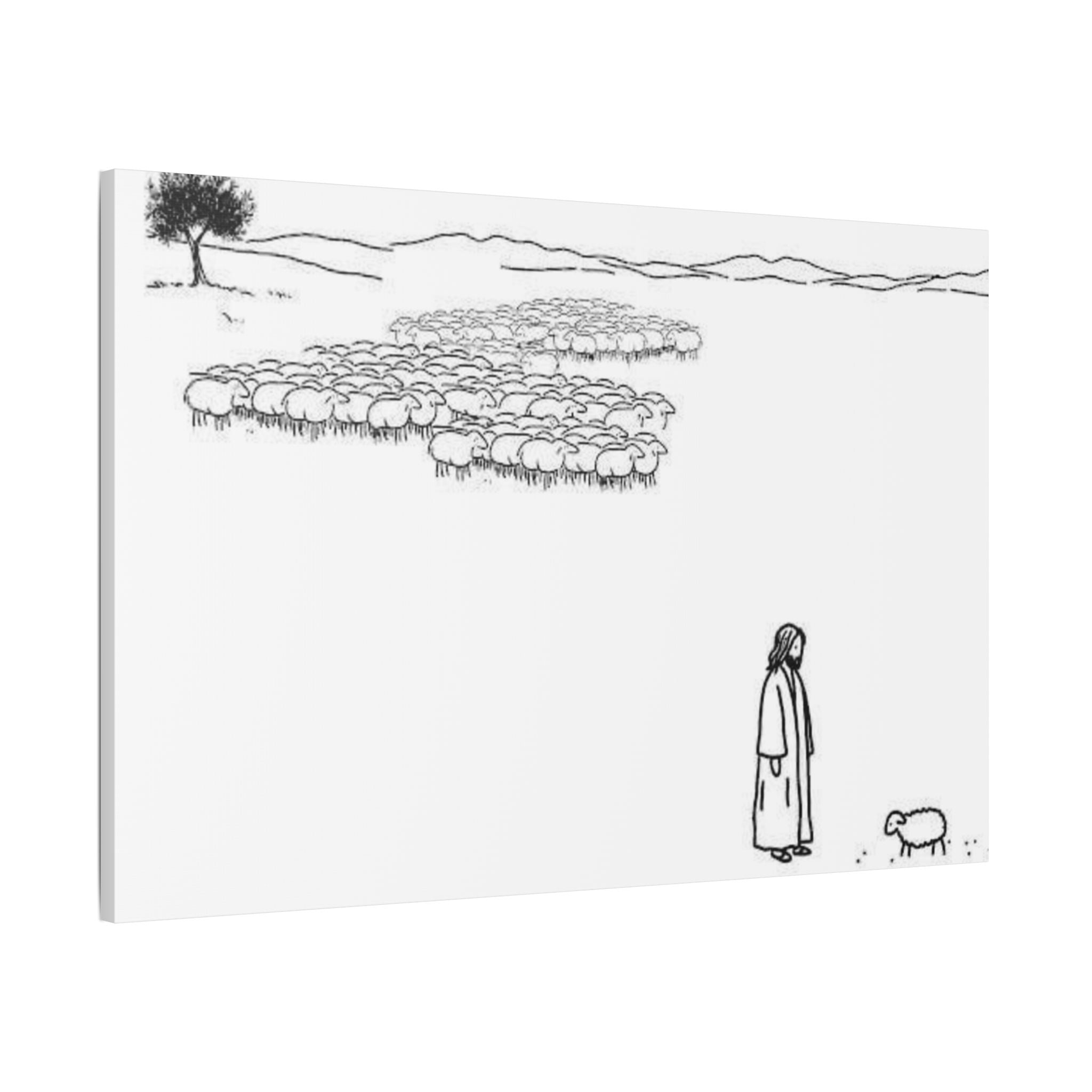Jesus With One Lost Sheep Satin Canvas Wall Art