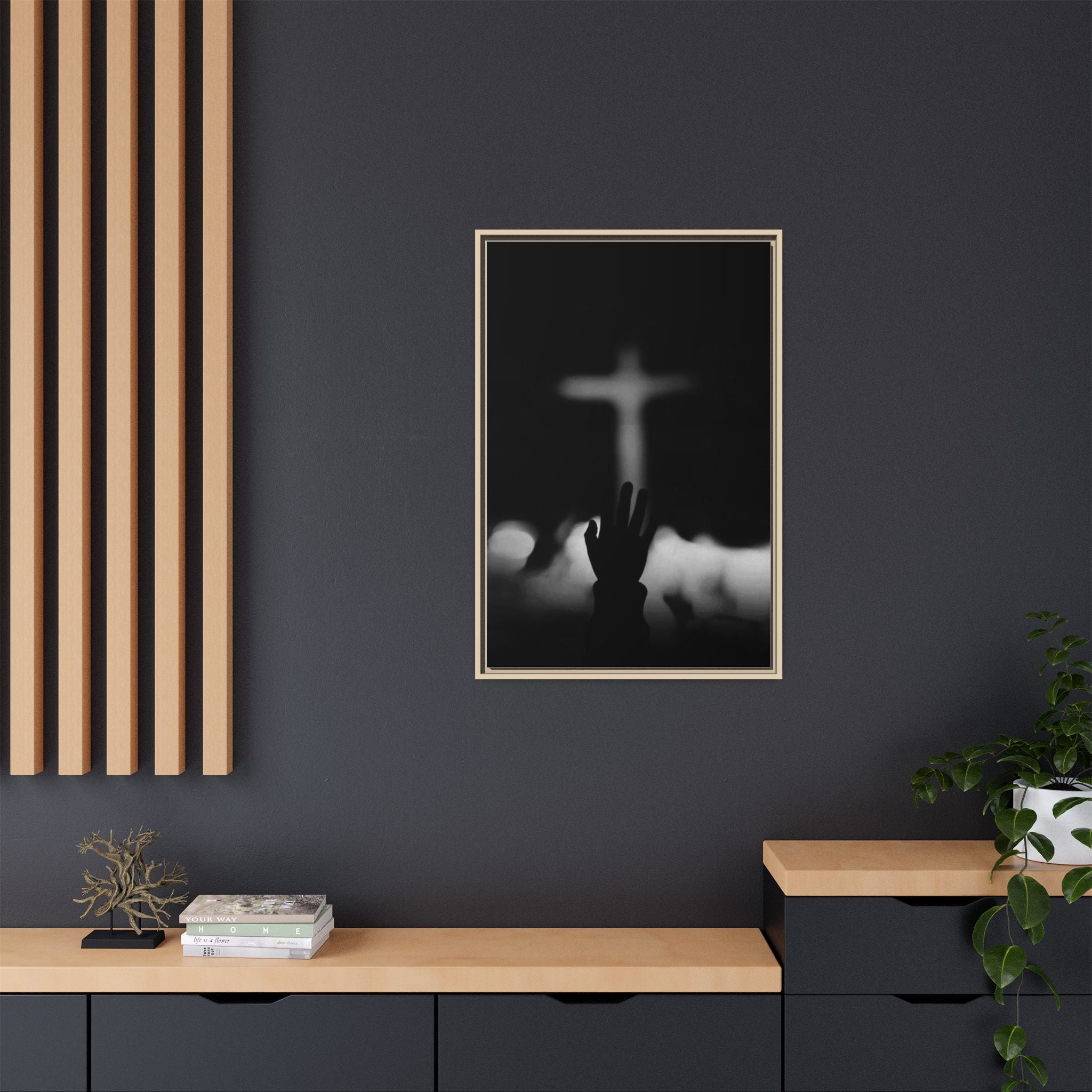 Framed Matte Canvas - Worship Silhouette Cross Wall Art