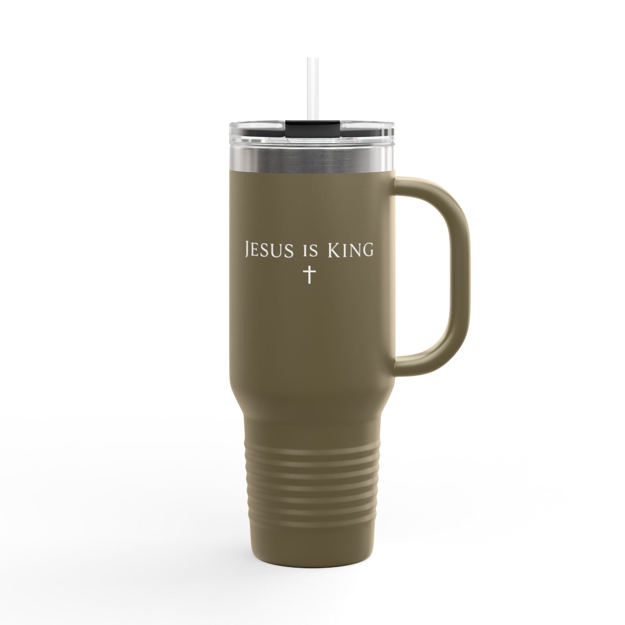 40oz Insulated Travel Mug — White Stainless Tumbler with Lid & Straw