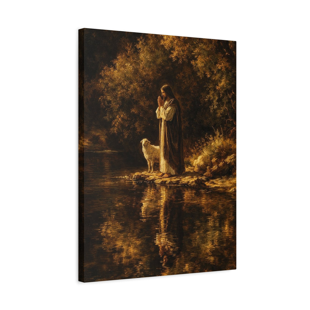 Jesus with Lamb Matte Canvas Wall Art – Peaceful Christian Religious Decor