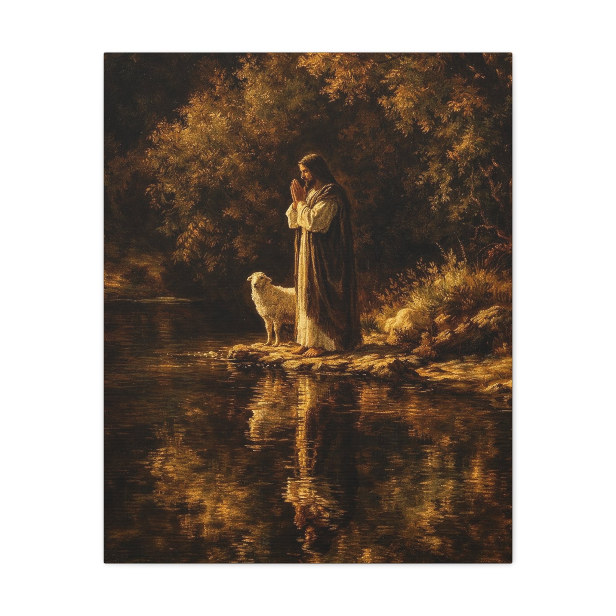 Jesus with Lamb Matte Canvas Wall Art – Peaceful Christian Religious Decor
