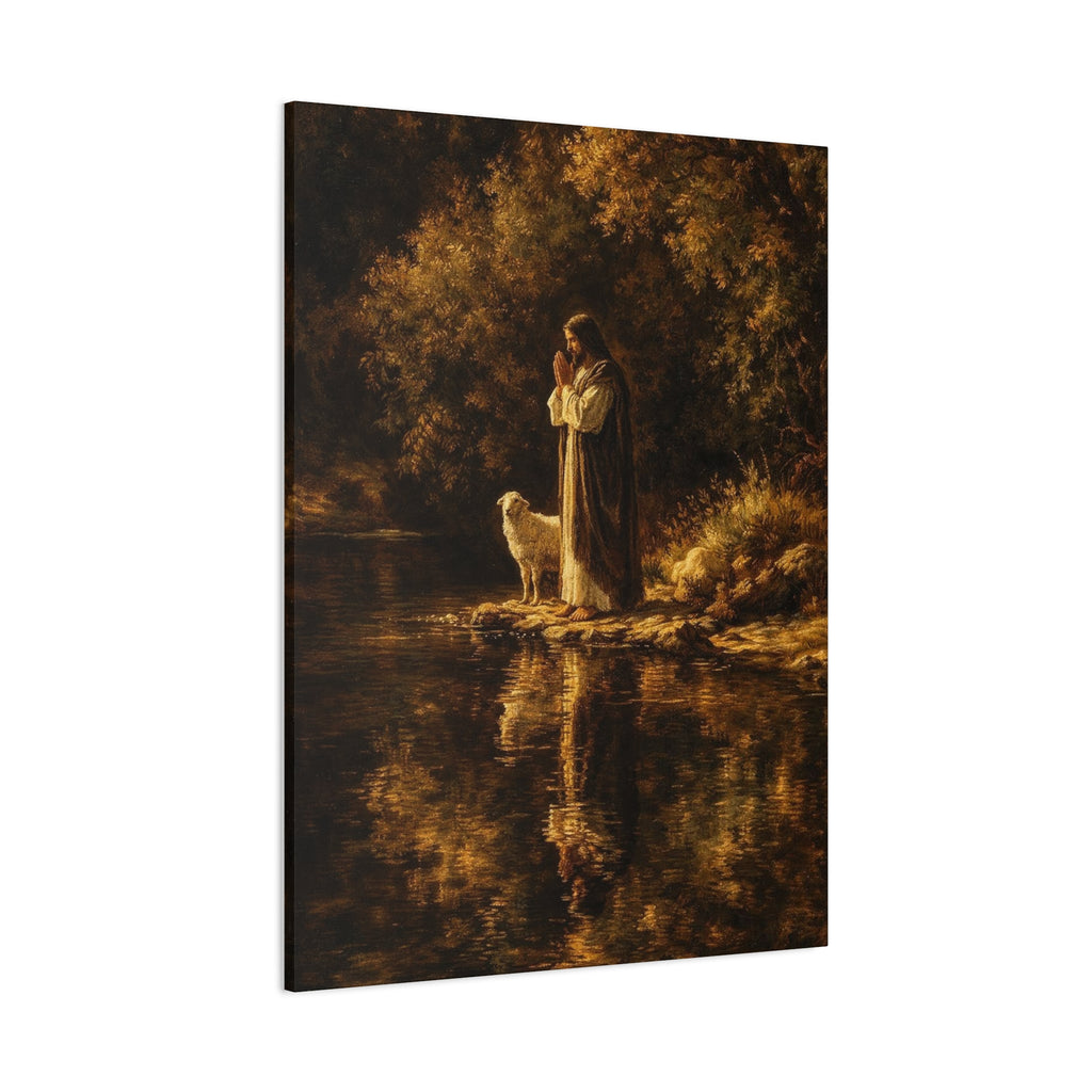 Jesus with Lamb Matte Canvas Wall Art – Peaceful Christian Religious Decor
