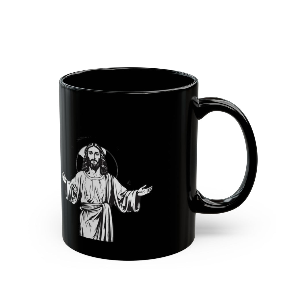 Jesus Outline Black Mug — Christian Faith Coffee Mug (11oz & 15oz)