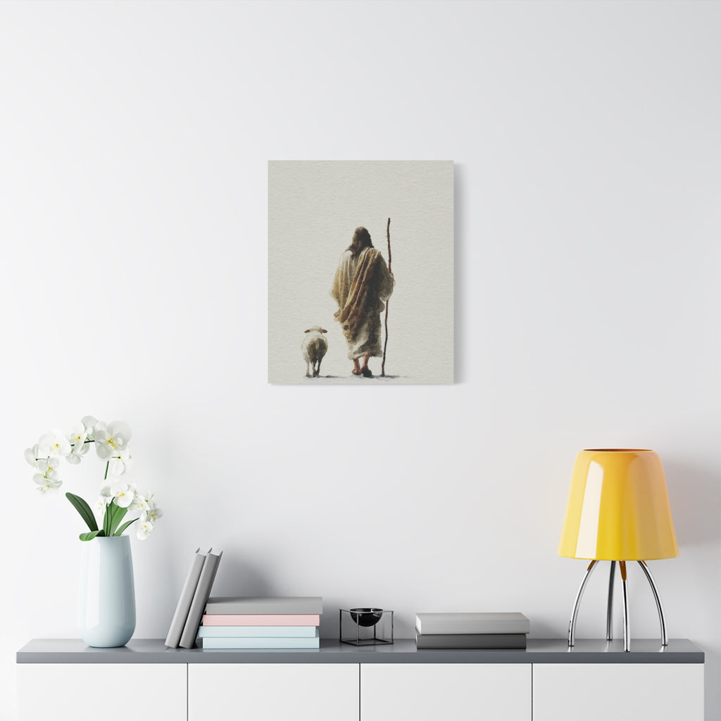 Christian Shepherd Canvas Print – Jesus With Lamb Matte Stretched Wall Art