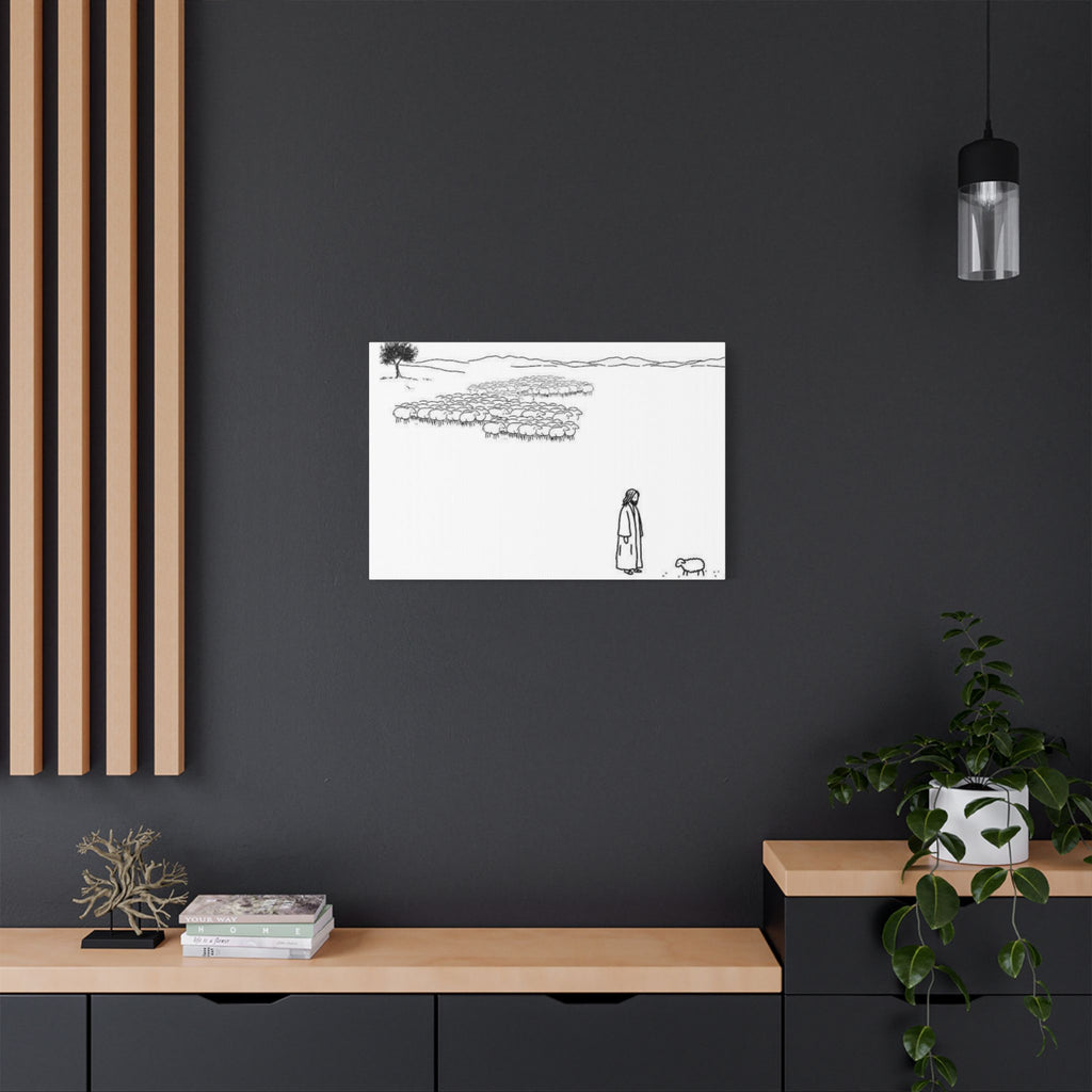 Jesus With One Lost Sheep Satin Canvas Wall Art