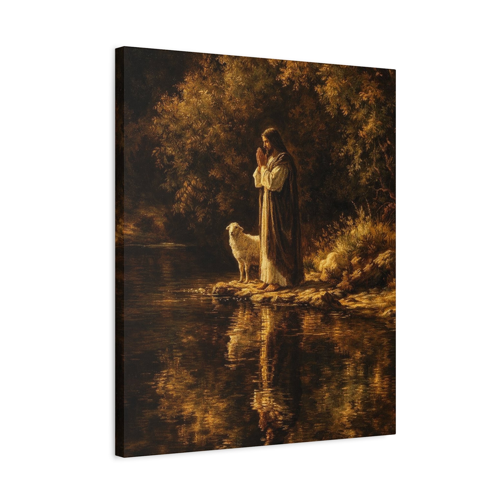 Jesus with Lamb Matte Canvas Wall Art – Peaceful Christian Religious Decor