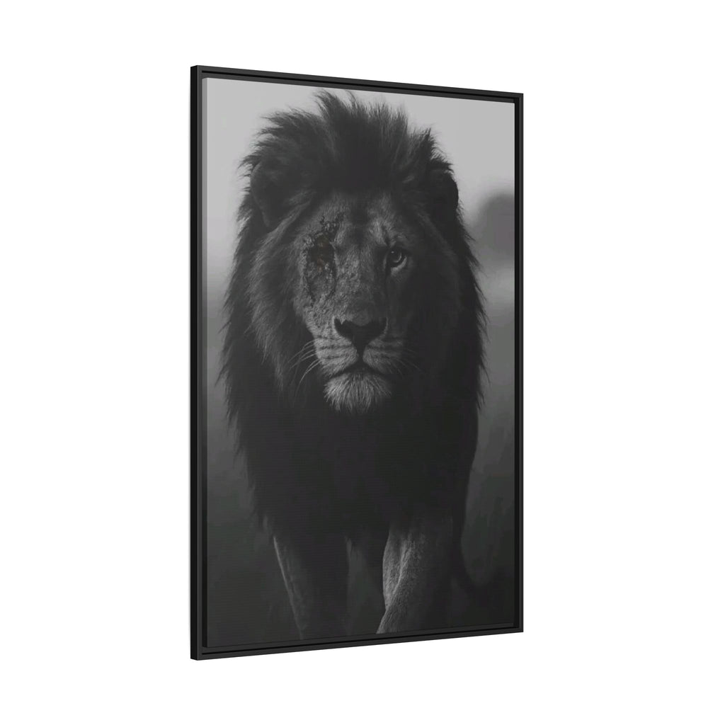 Framed Matte Canvas Lion Wall Art – Black & White Majestic Lion Print