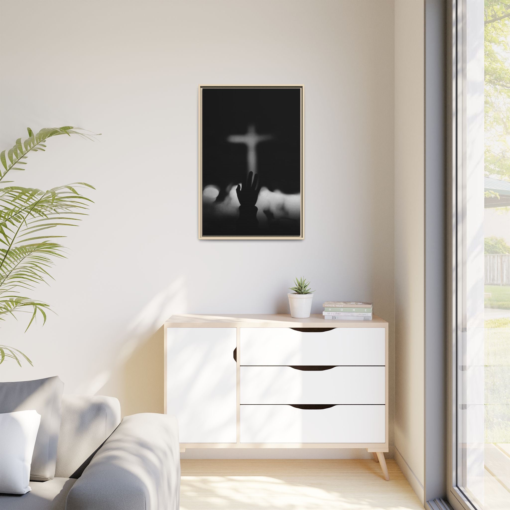 Framed Matte Canvas - Worship Silhouette Cross Wall Art