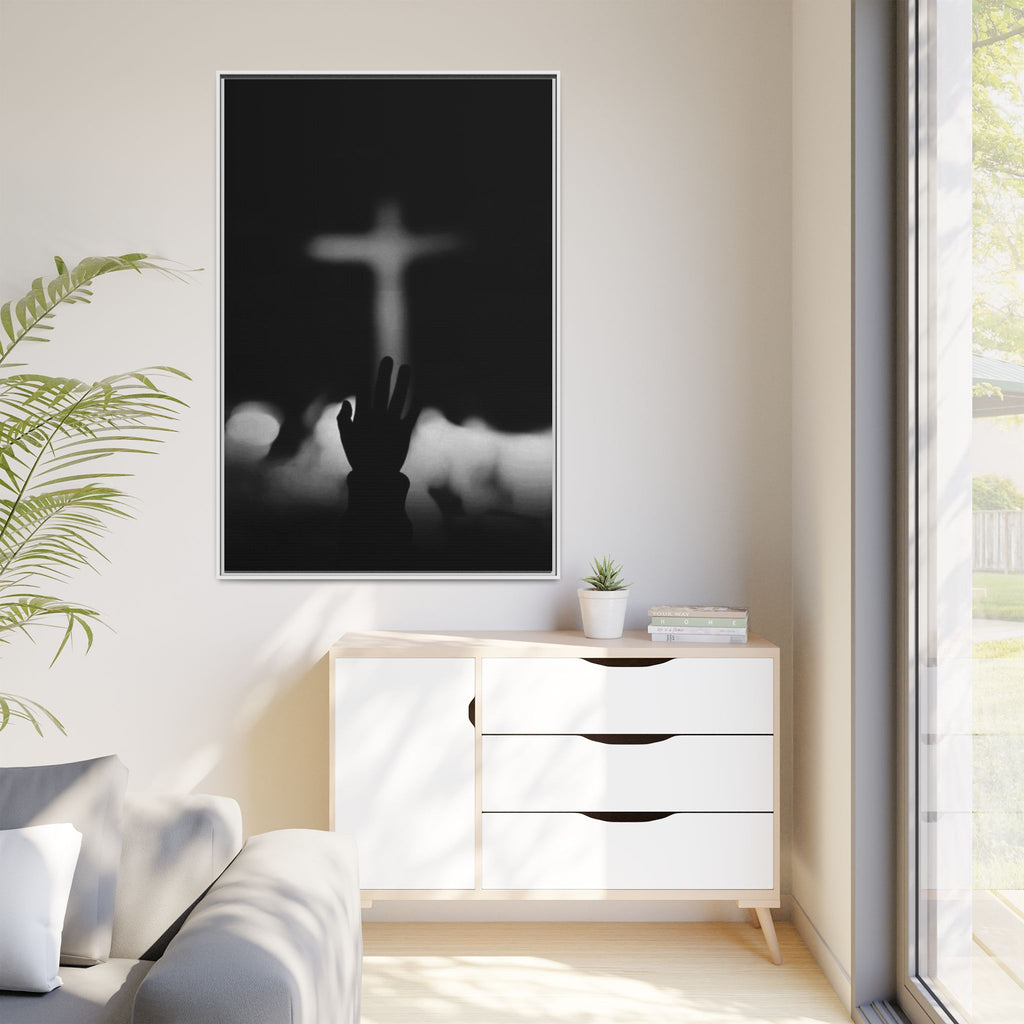 Framed Matte Canvas - Worship Silhouette Cross Wall Art