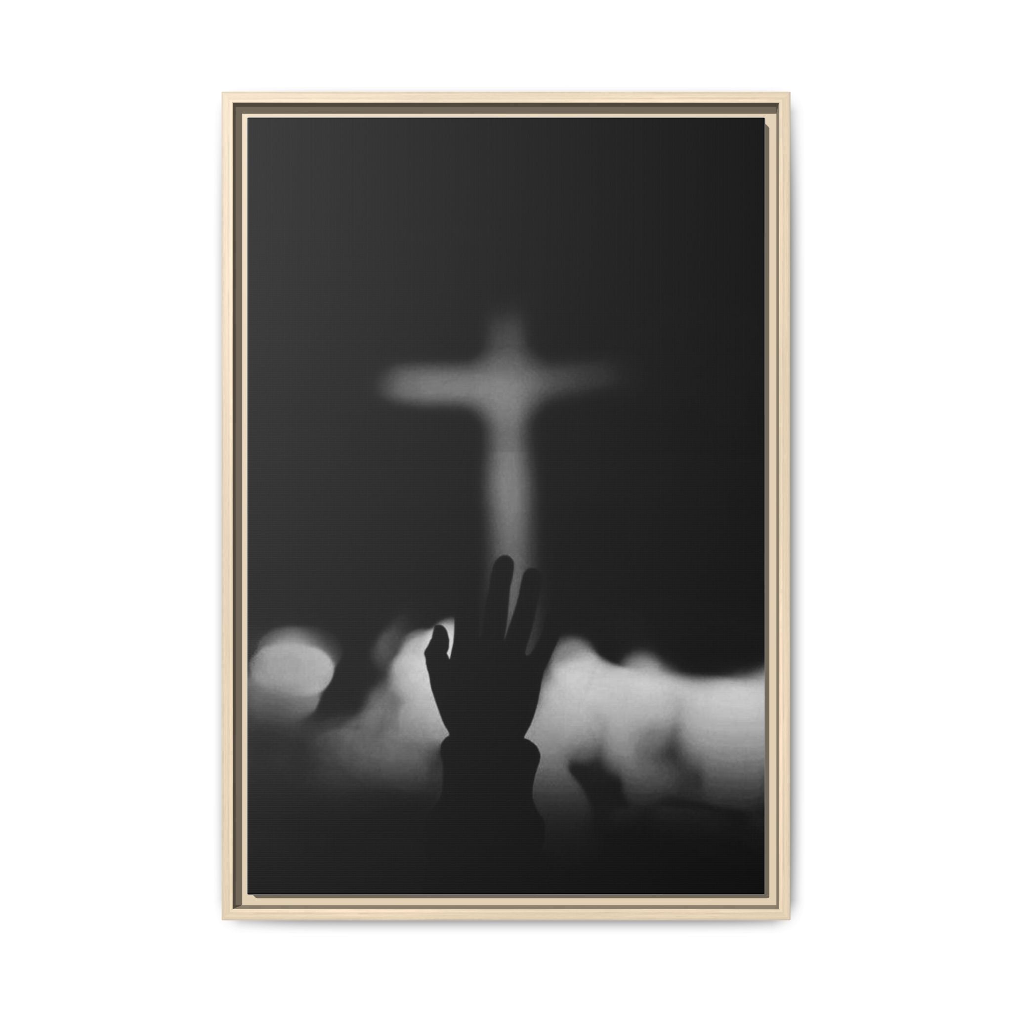 Framed Matte Canvas - Worship Silhouette Cross Wall Art