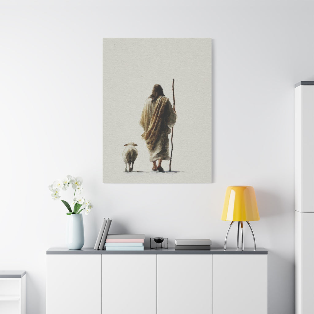 Christian Shepherd Canvas Print – Jesus With Lamb Matte Stretched Wall Art