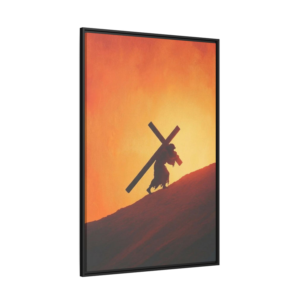 Jesus Christ Carrying Cross Framed Canvas — 'The World On His Shoulder' Sunset Art