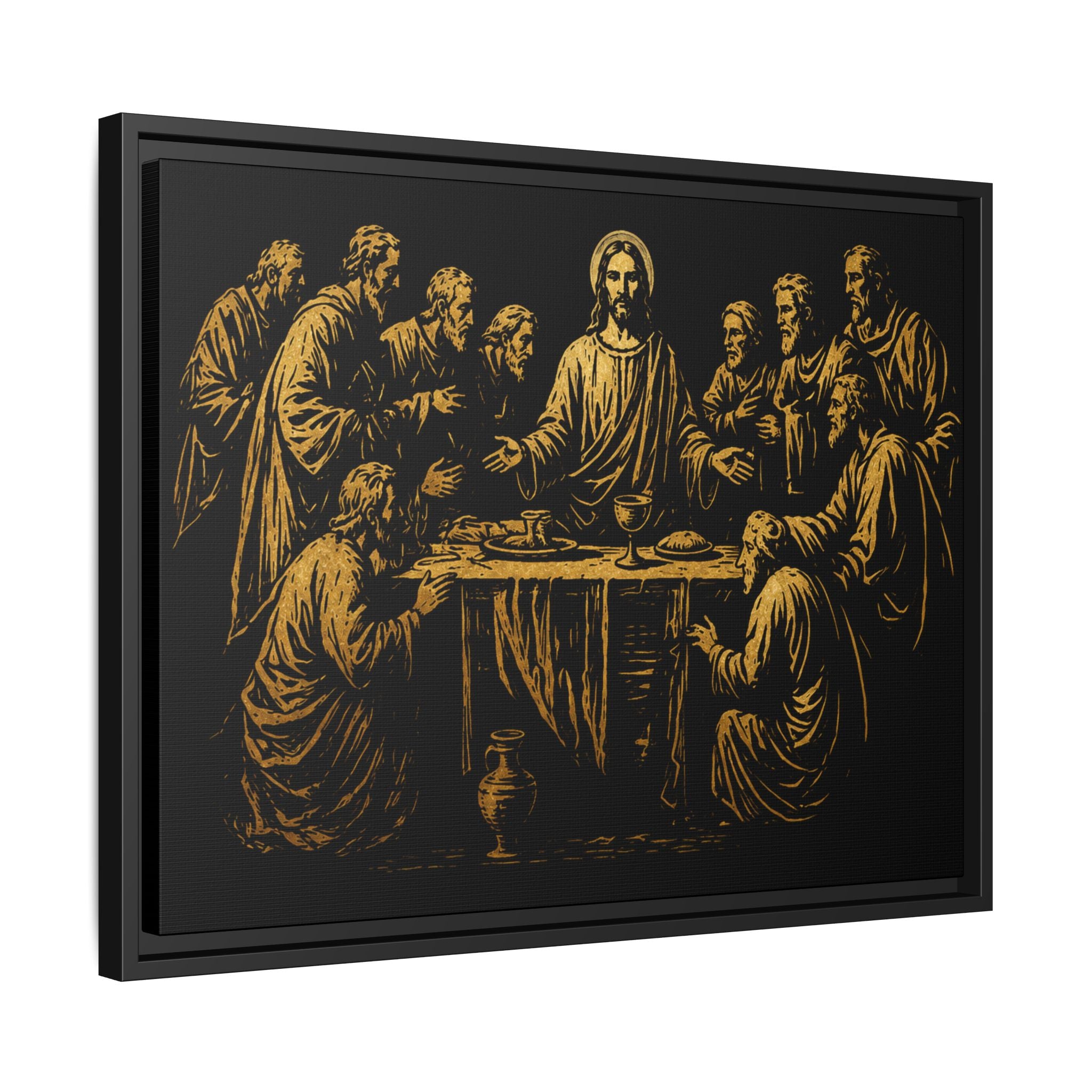 Framed Matte Canvas - The Last Supper Gold Illustration