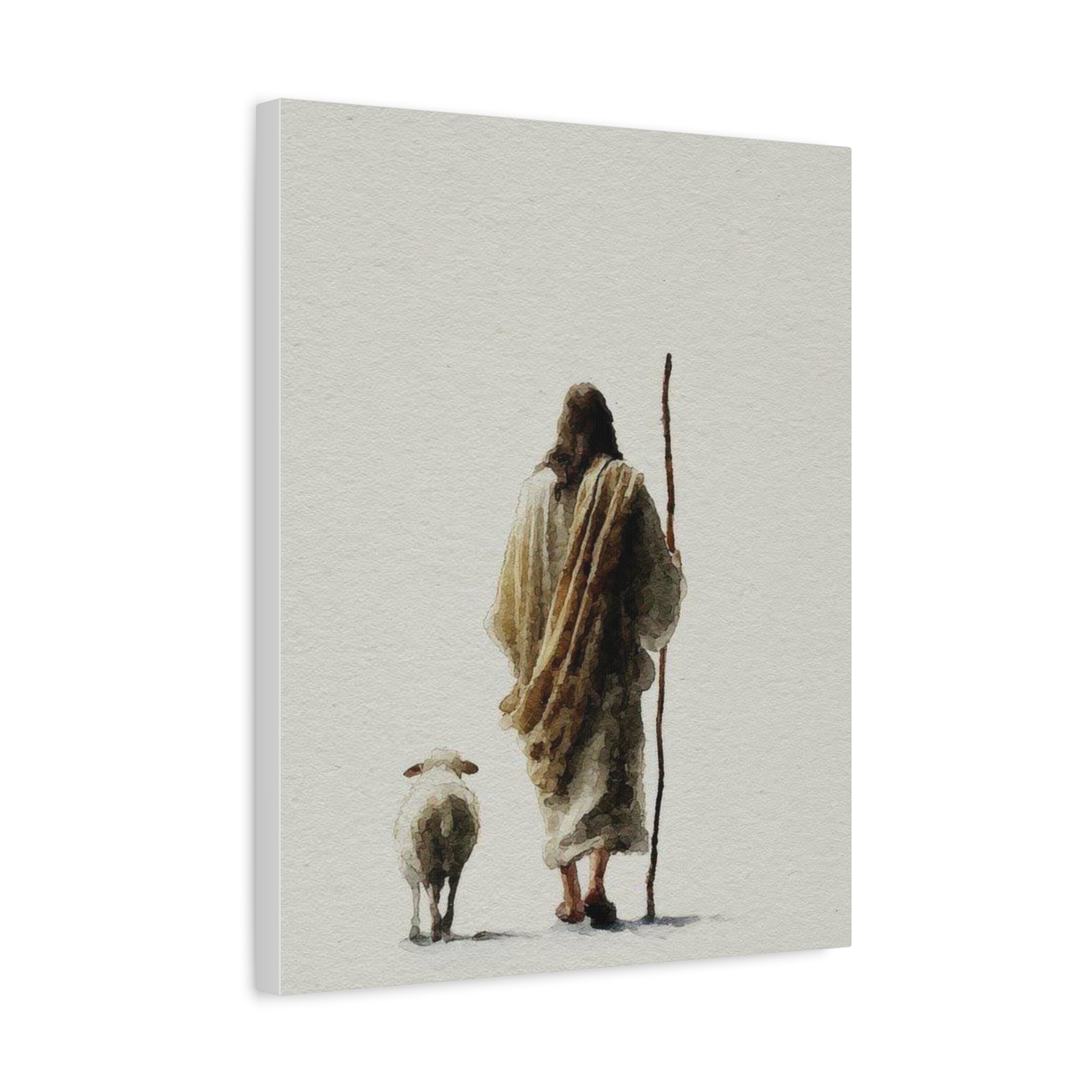 Christian Shepherd Canvas Print – Jesus With Lamb Matte Stretched Wall Art