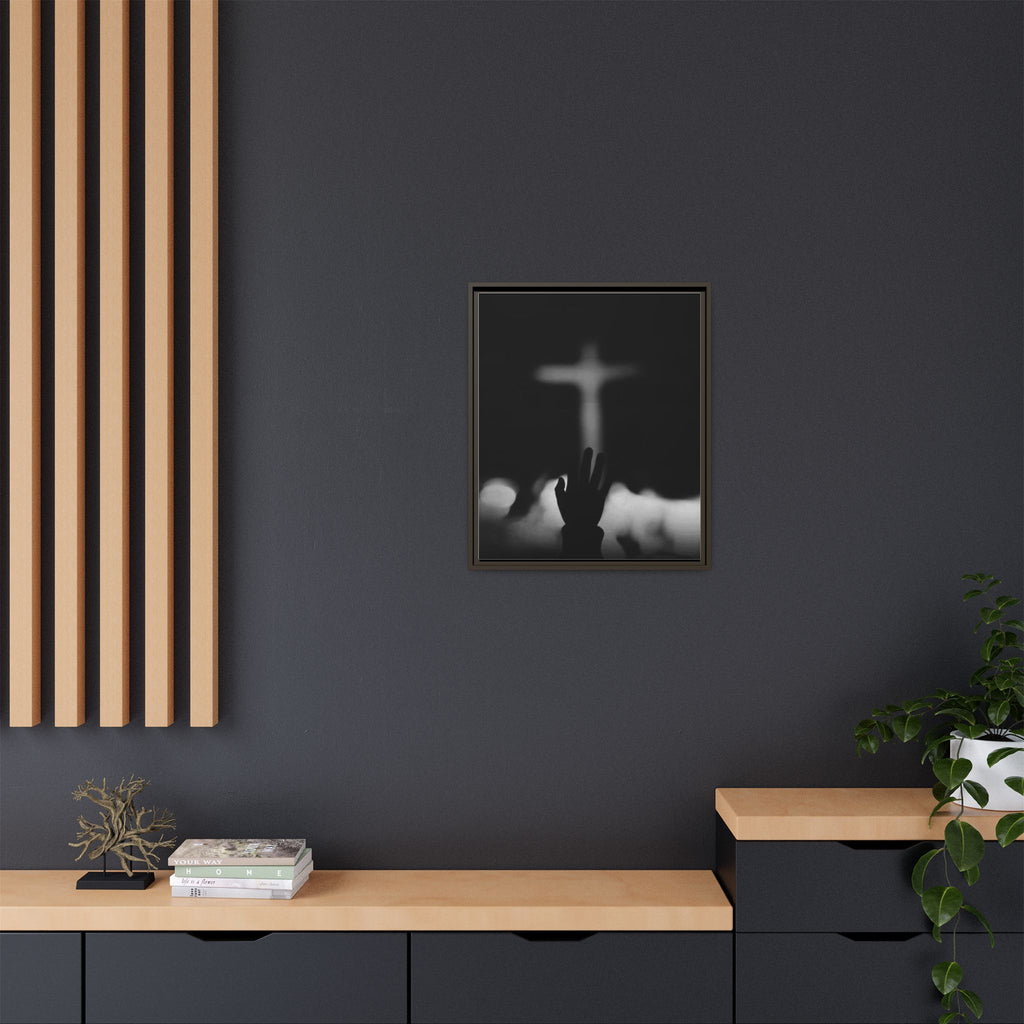 Framed Matte Canvas - Worship Silhouette Cross Wall Art
