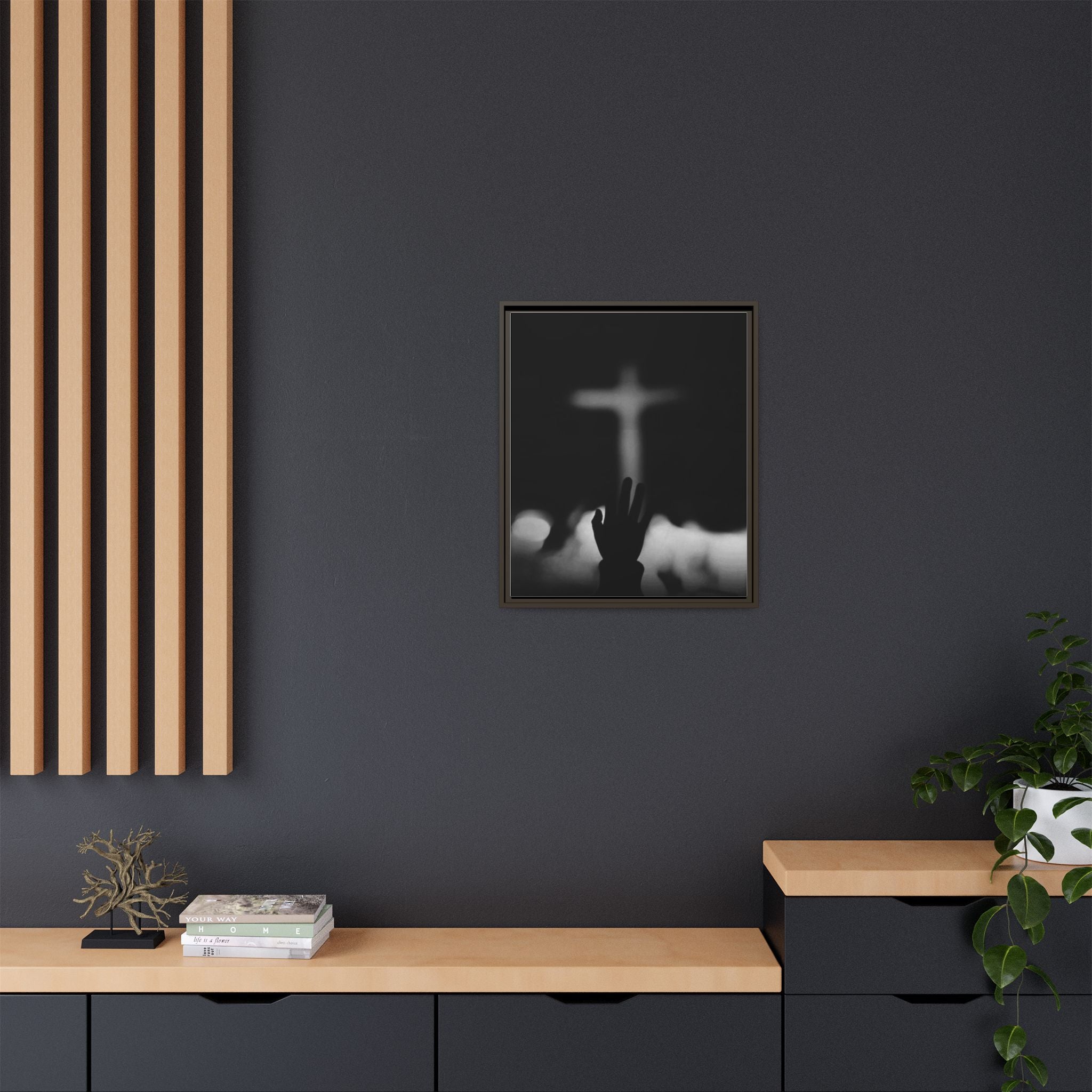Framed Matte Canvas - Worship Silhouette Cross Wall Art