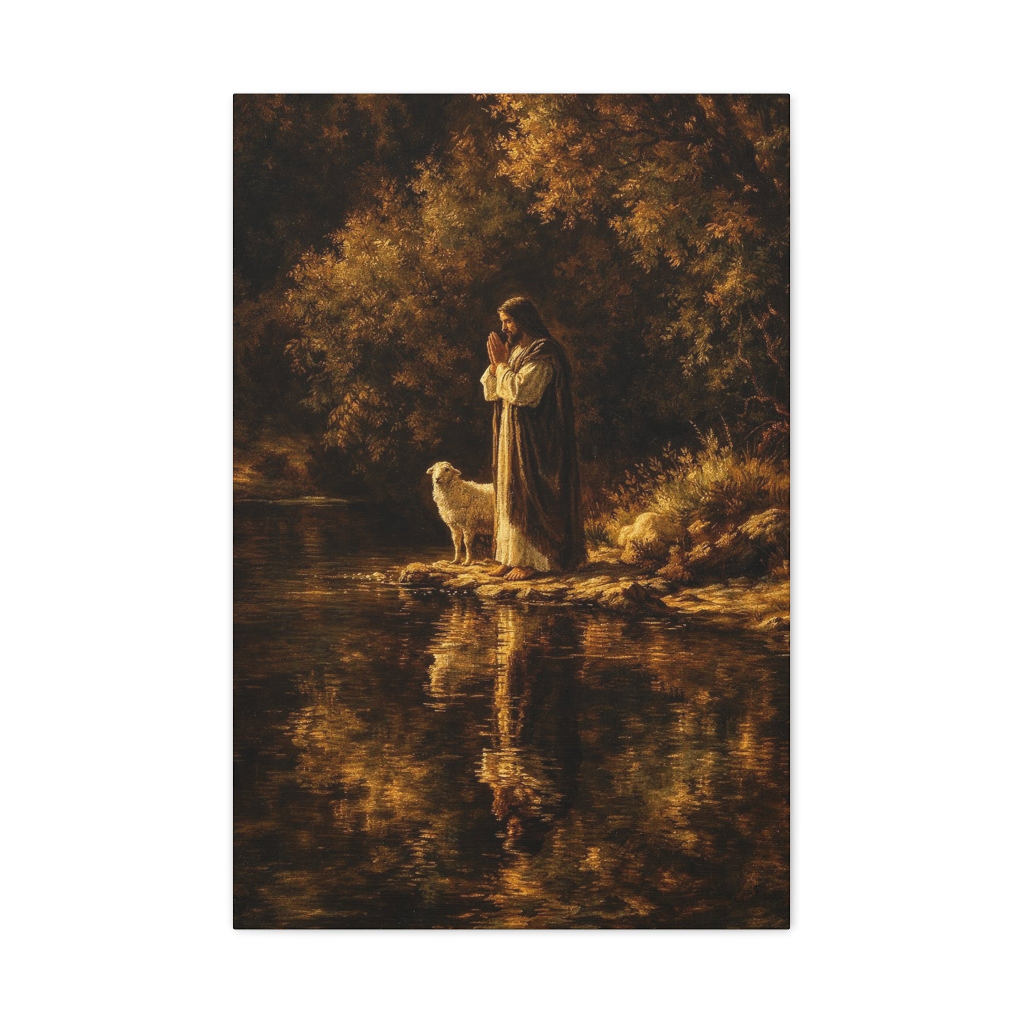 Jesus with Lamb Matte Canvas Wall Art – Peaceful Christian Religious Decor