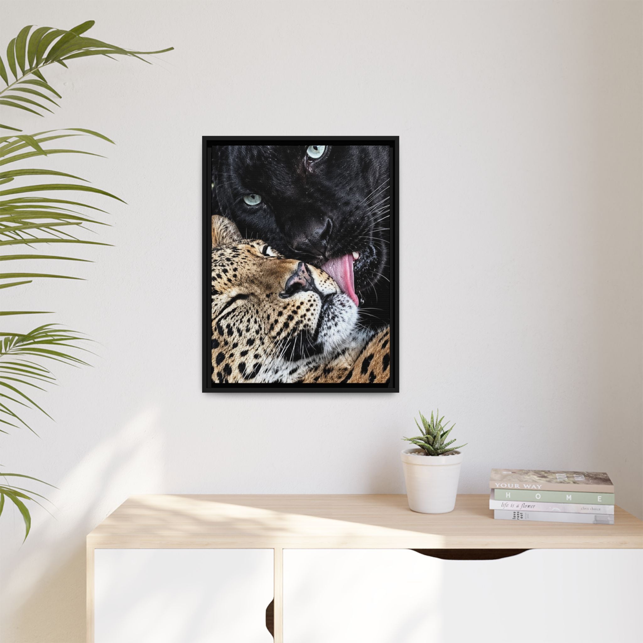 Big Cat Portrait Matte Canvas Framed — 'Perfect' Love-Themed Multi-Color Wall Art