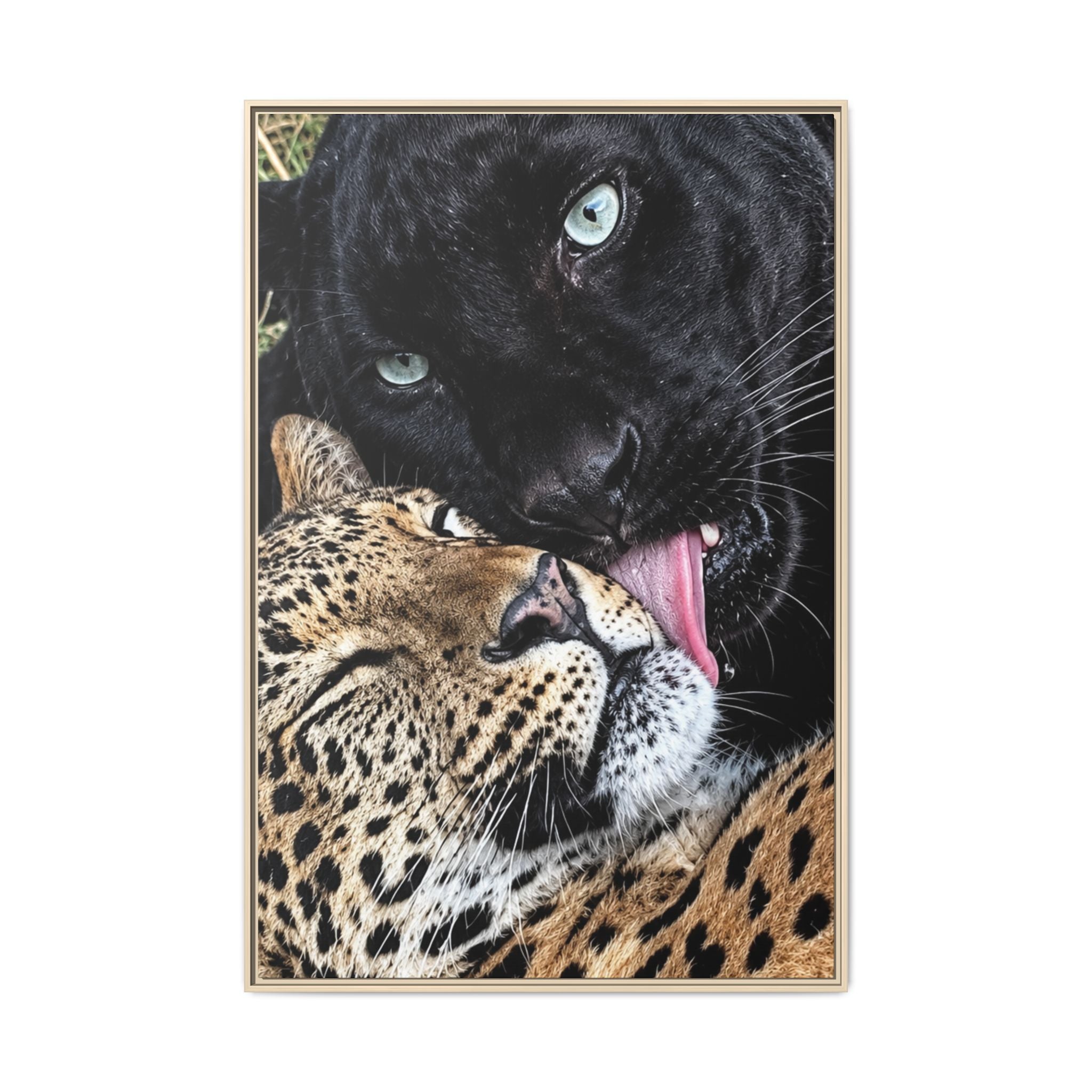 Big Cat Portrait Matte Canvas Framed — 'Perfect' Love-Themed Multi-Color Wall Art