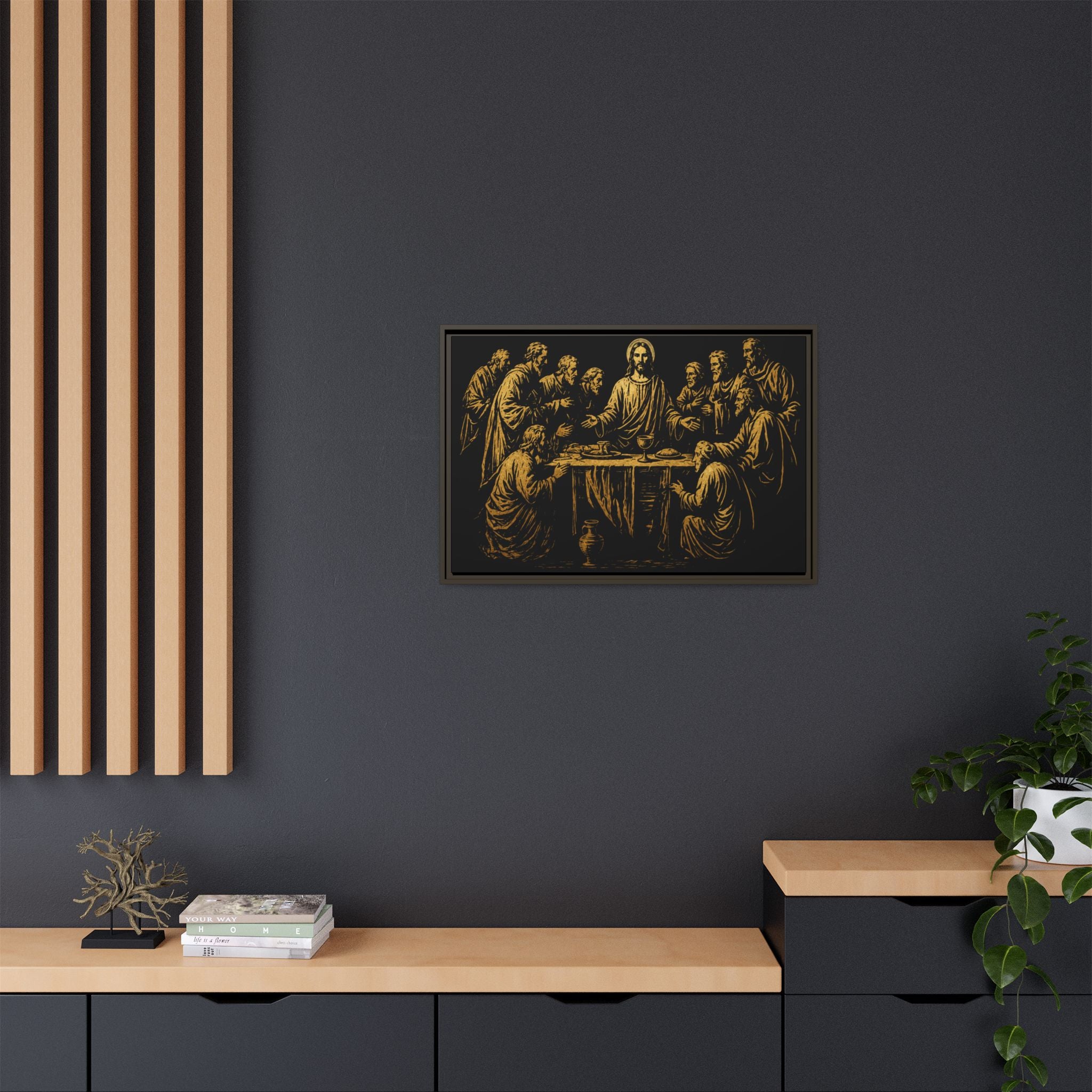 Framed Matte Canvas - The Last Supper Gold Illustration