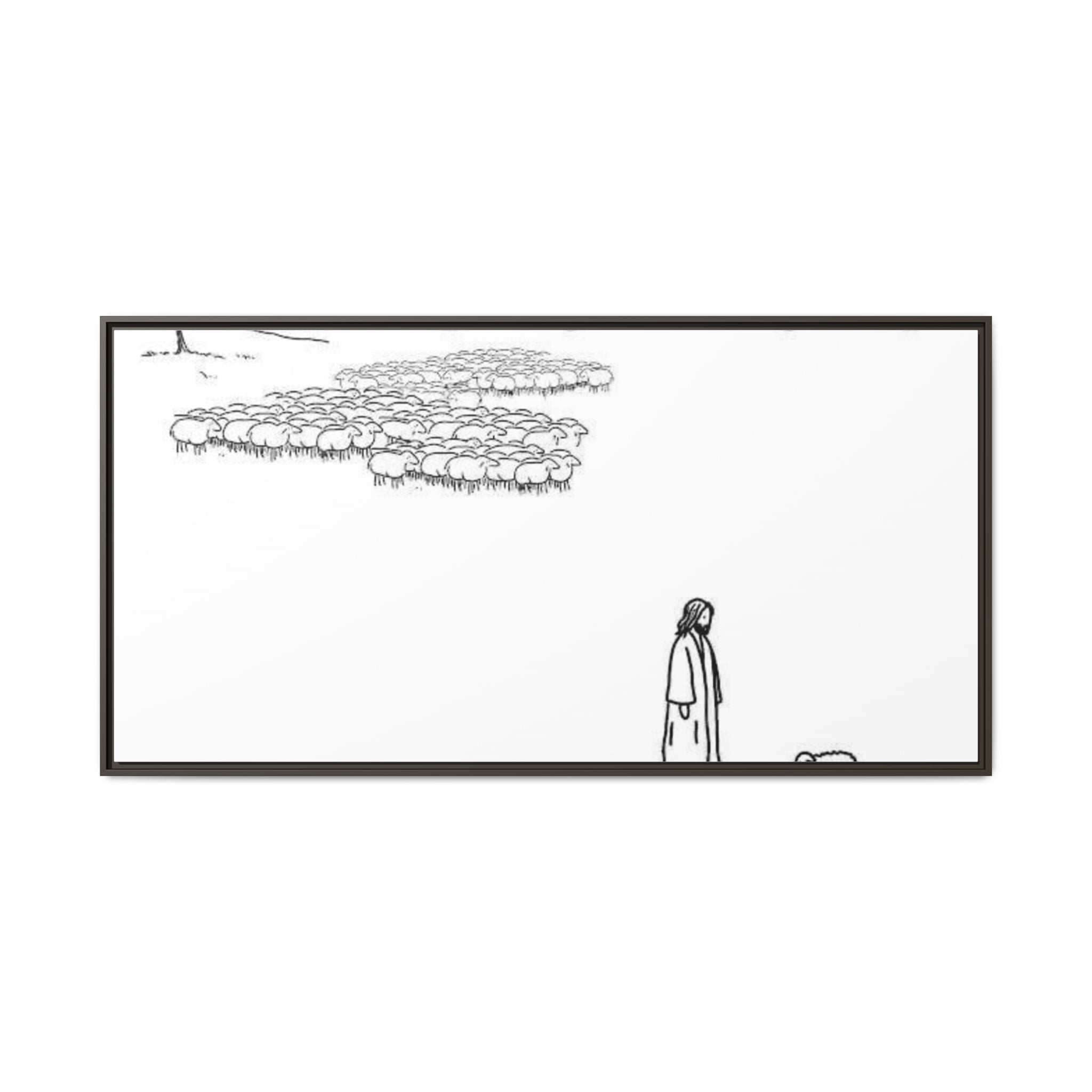 Framed Matte Canvas Print — Minimal The Good Shepherd & Flock Line Art
