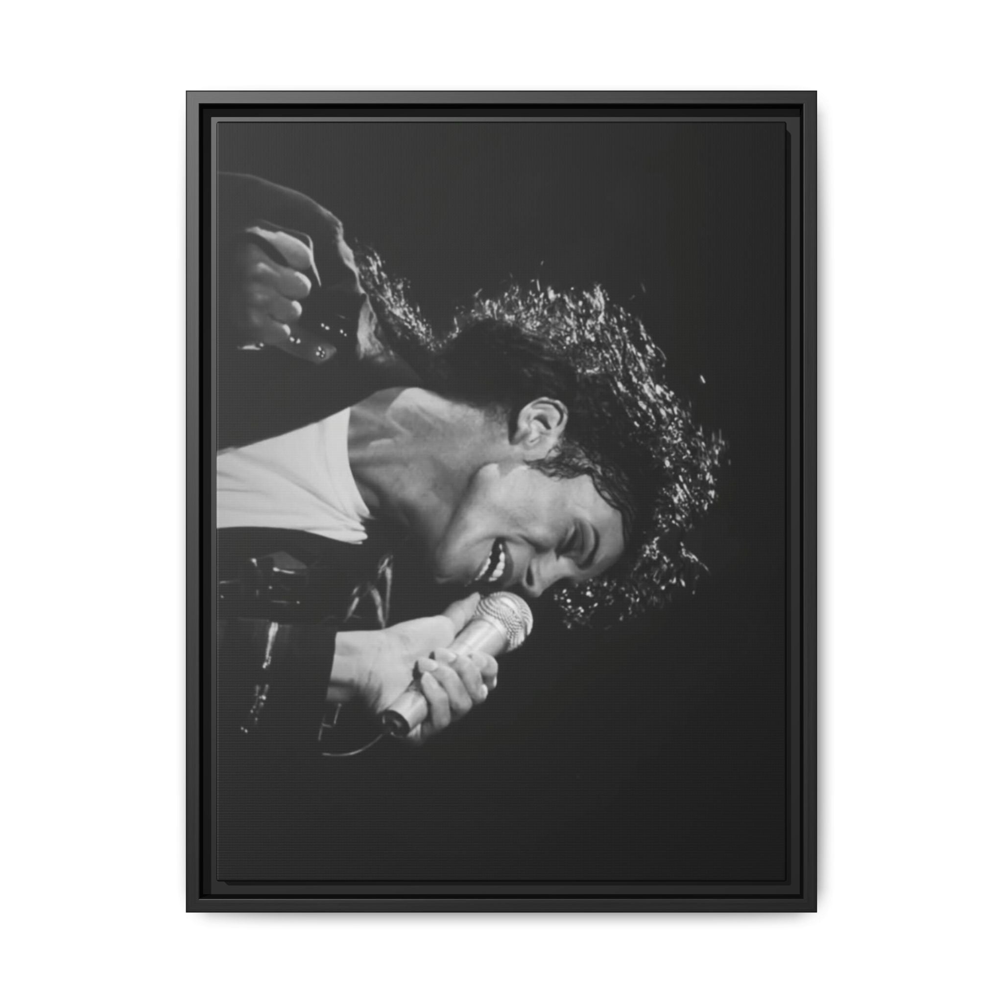 Black & White Rock Singer Matte Canvas Print (Framed)