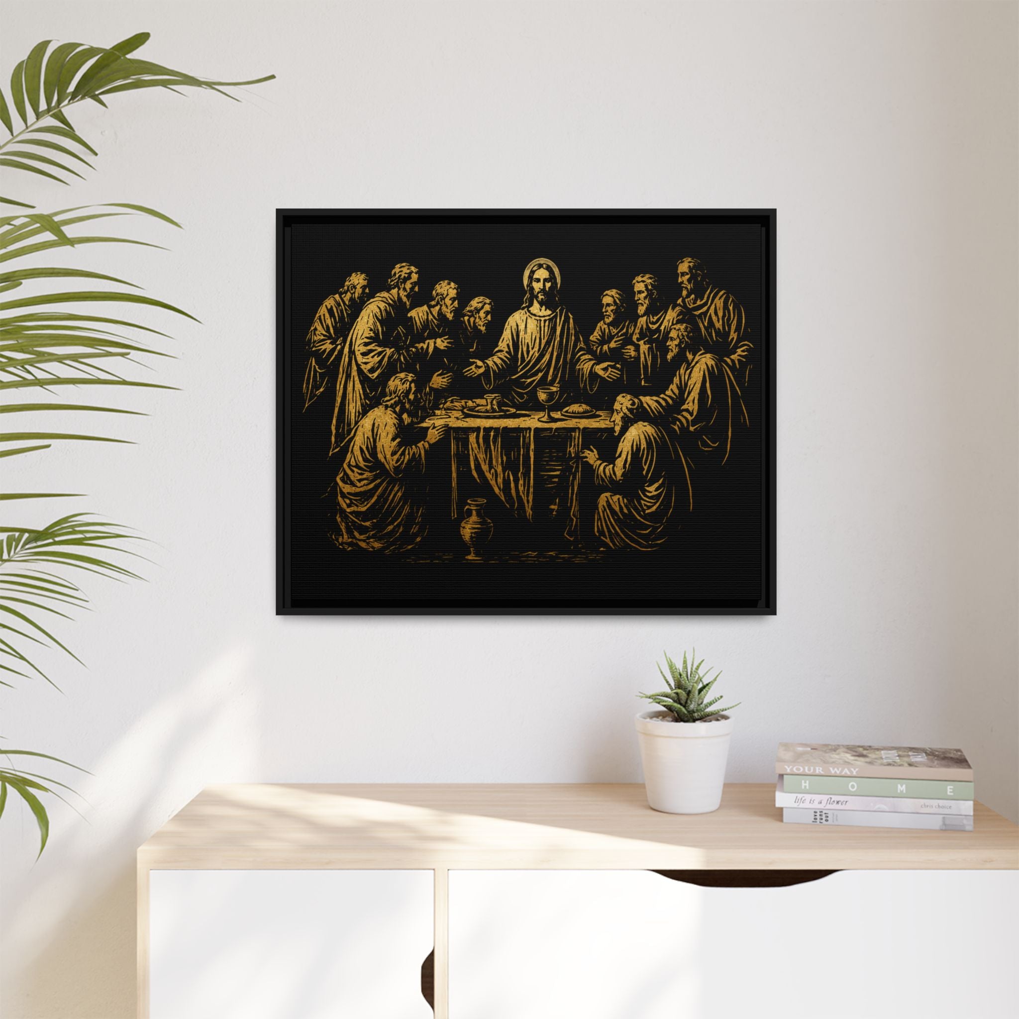 Framed Matte Canvas - The Last Supper Gold Illustration