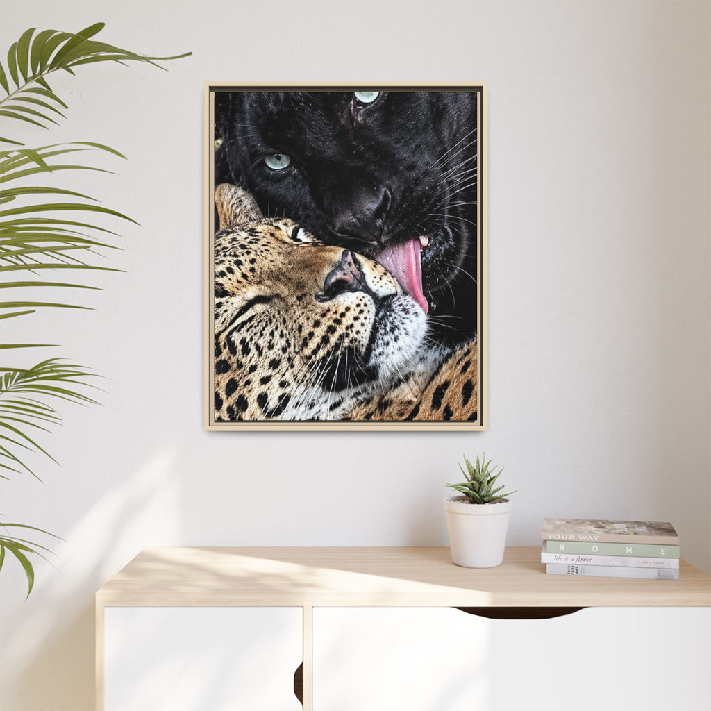 Big Cat Portrait Matte Canvas Framed — 'Perfect' Love-Themed Multi-Color Wall Art