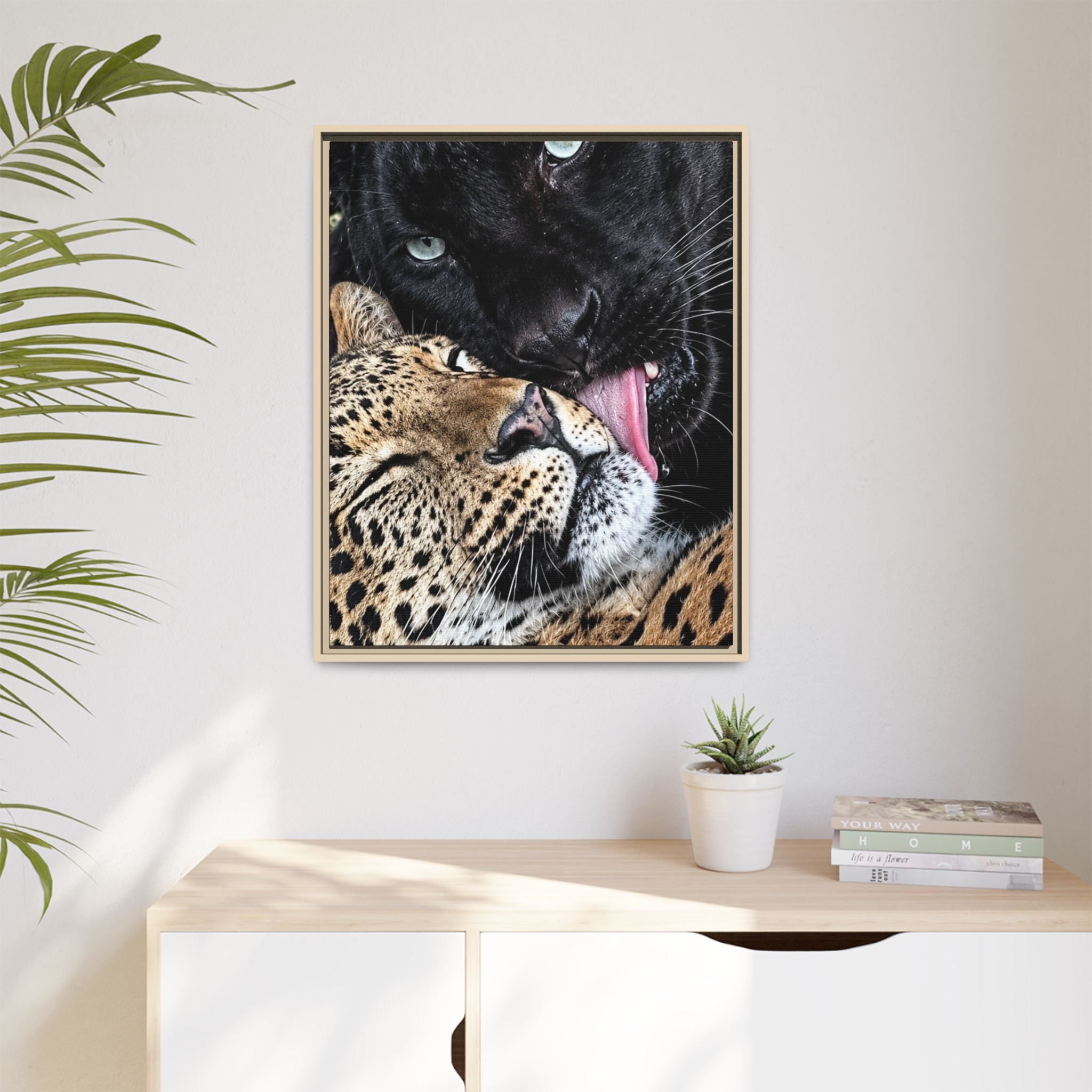 Big Cat Portrait Matte Canvas Framed — 'Perfect' Love-Themed Multi-Color Wall Art