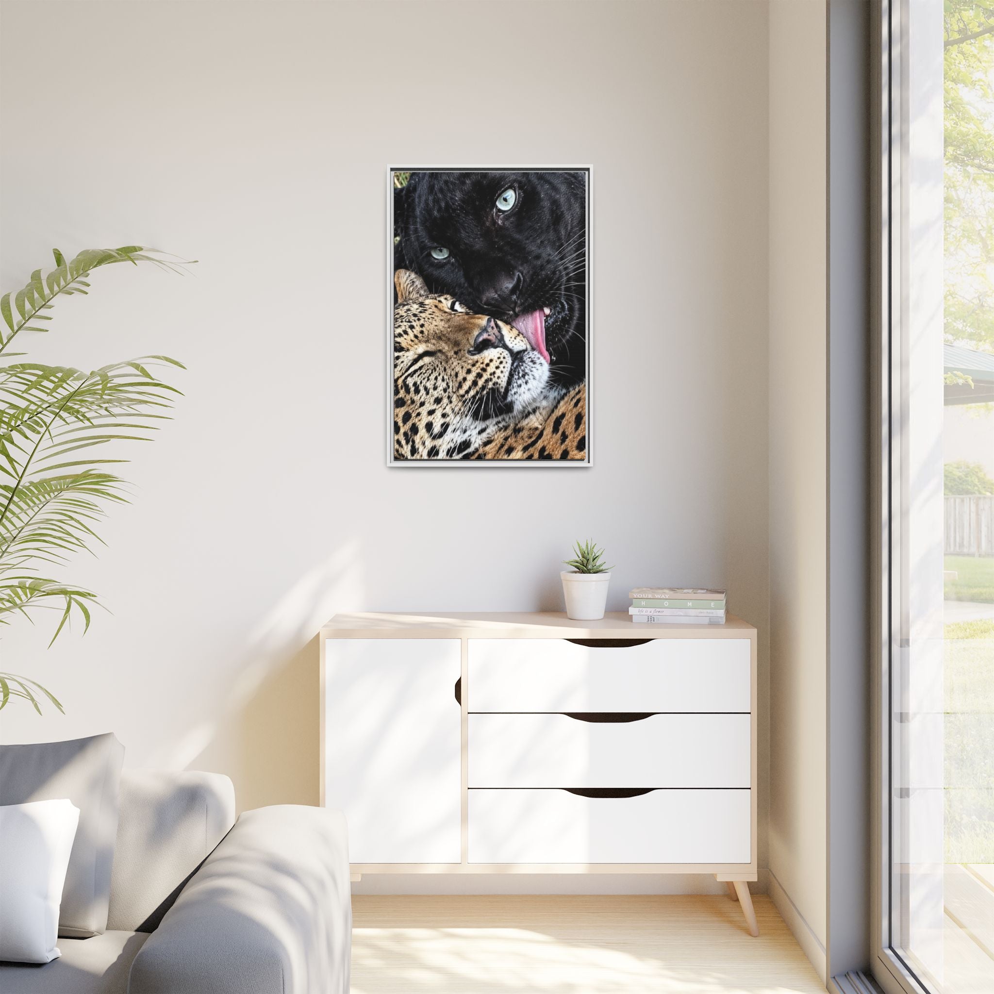 Big Cat Portrait Matte Canvas Framed — 'Perfect' Love-Themed Multi-Color Wall Art