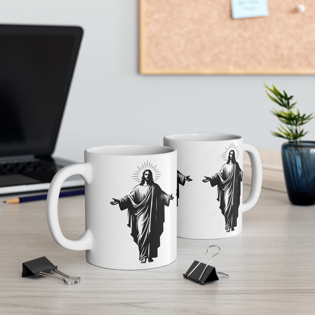 Jesus Mirror Ceramic Mug (11oz & 15oz) – Inspirational Religious Coffee Cup