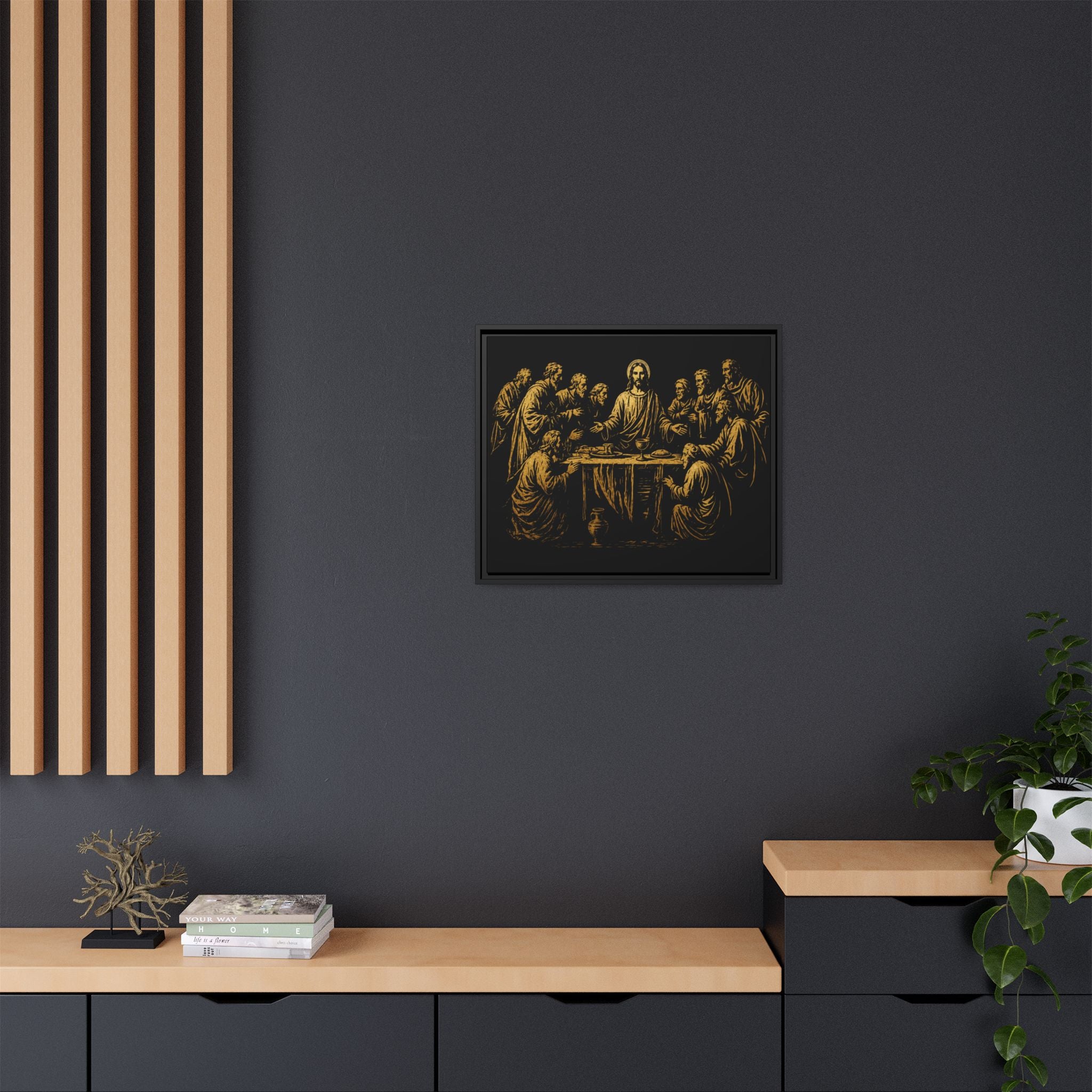 Framed Matte Canvas - The Last Supper Gold Illustration
