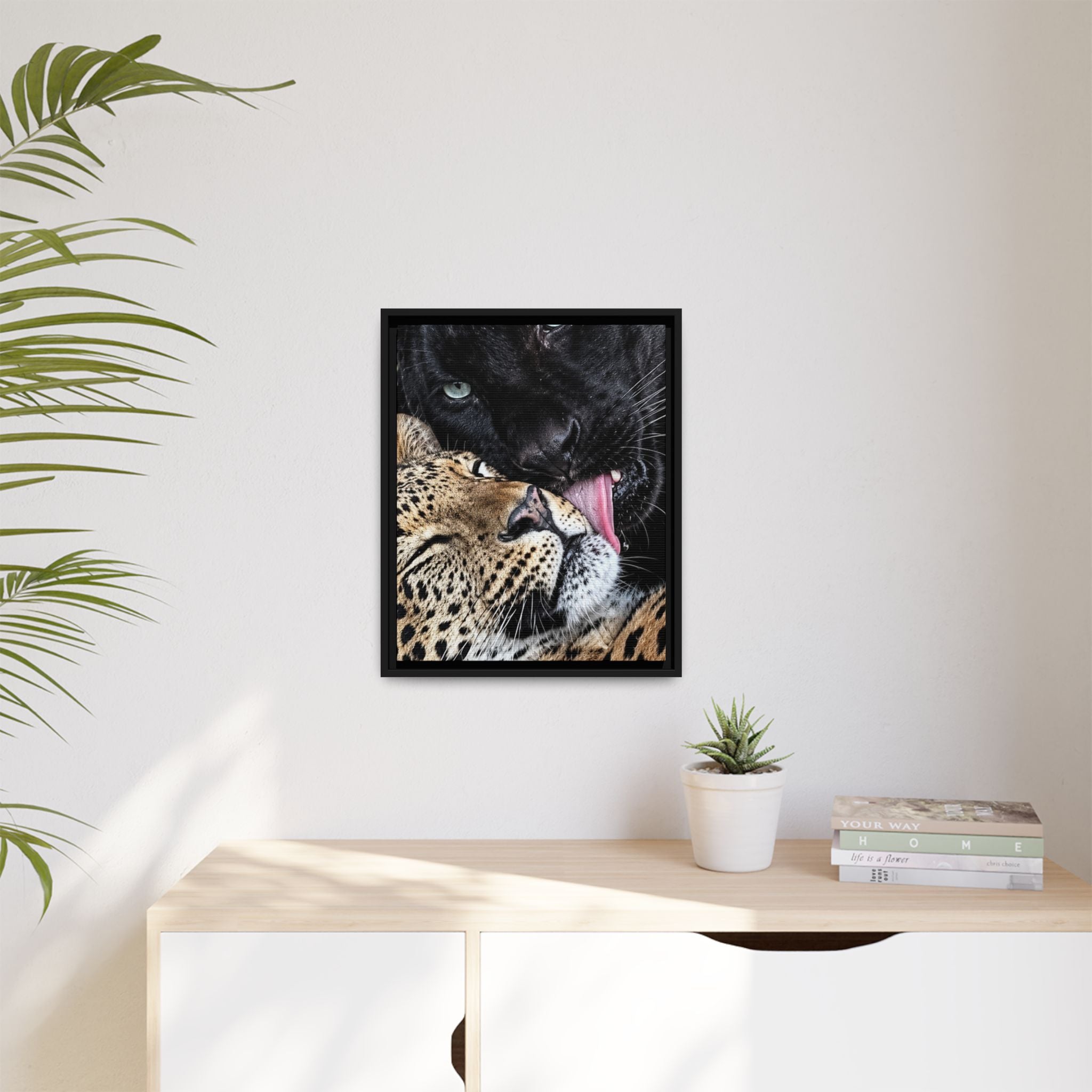 Big Cat Portrait Matte Canvas Framed — 'Perfect' Love-Themed Multi-Color Wall Art