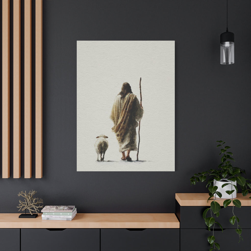 Christian Shepherd Canvas Print – Jesus With Lamb Matte Stretched Wall Art