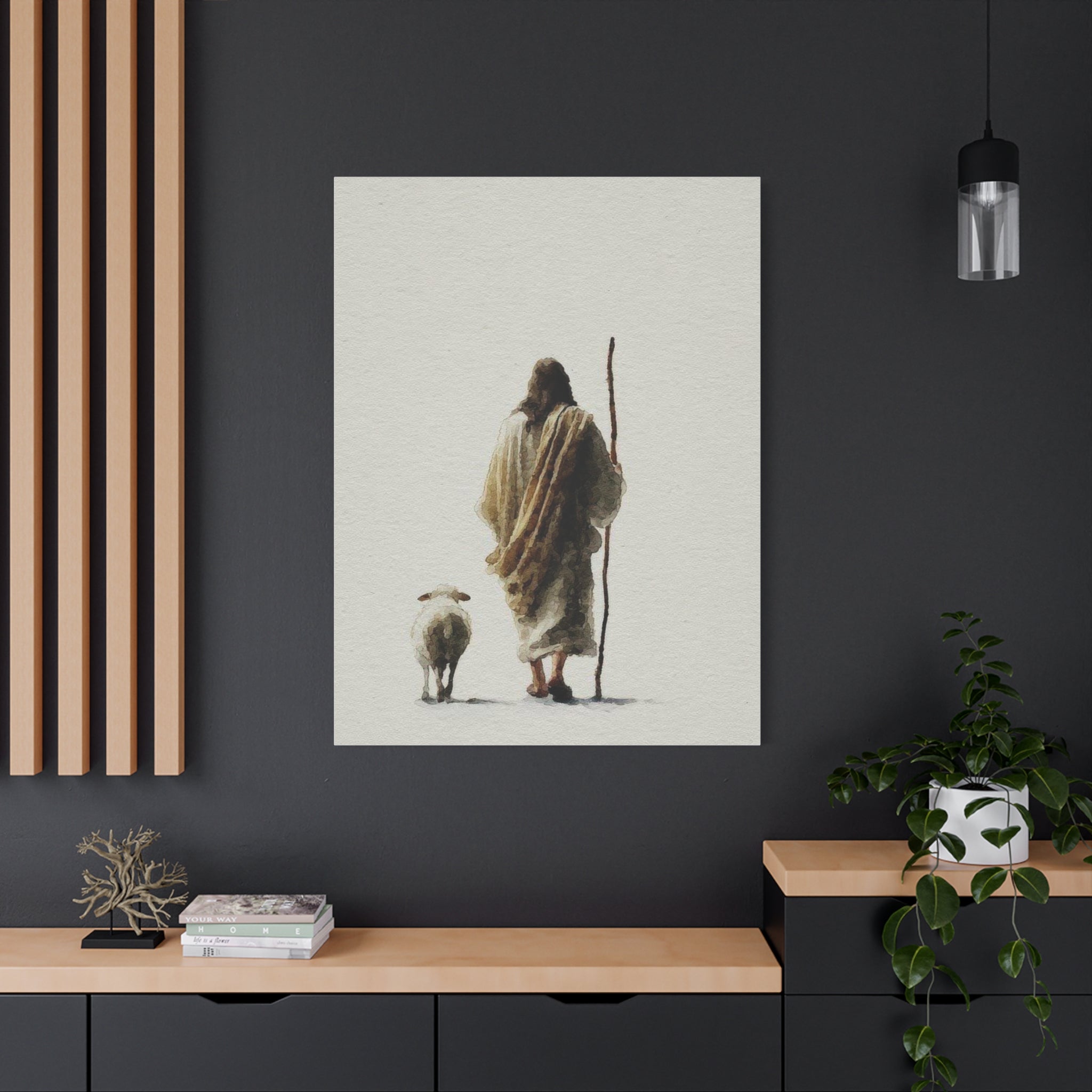 Christian Shepherd Canvas Print – Jesus With Lamb Matte Stretched Wall Art