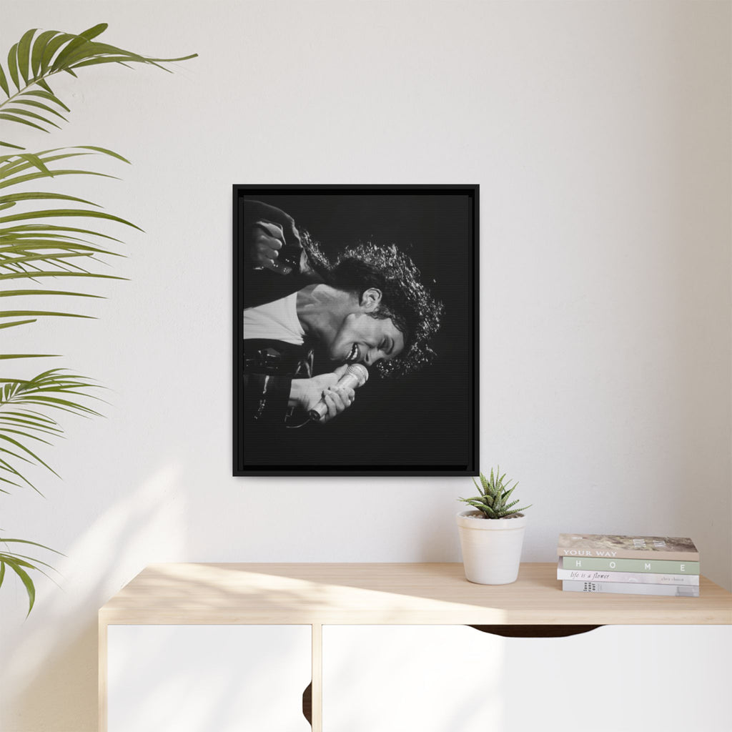 Black & White Rock Singer Matte Canvas Print (Framed)