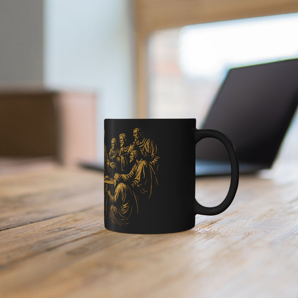 The Last Supper Black Ceramic Mug — Gold Religious Coffee Cup (11oz/15oz)